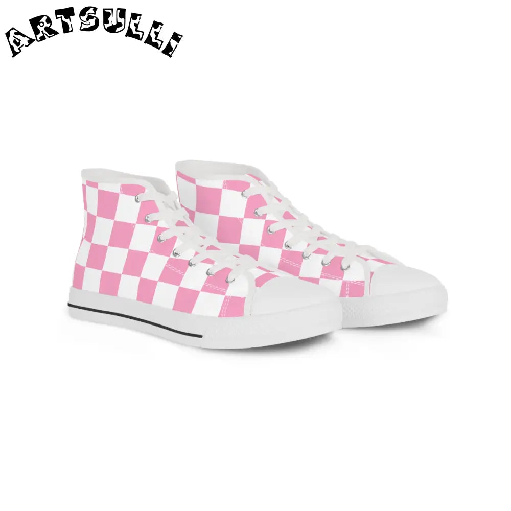 JAKKOUTTHEBXX Checkerboard Hot Pink and White Men’s High Top