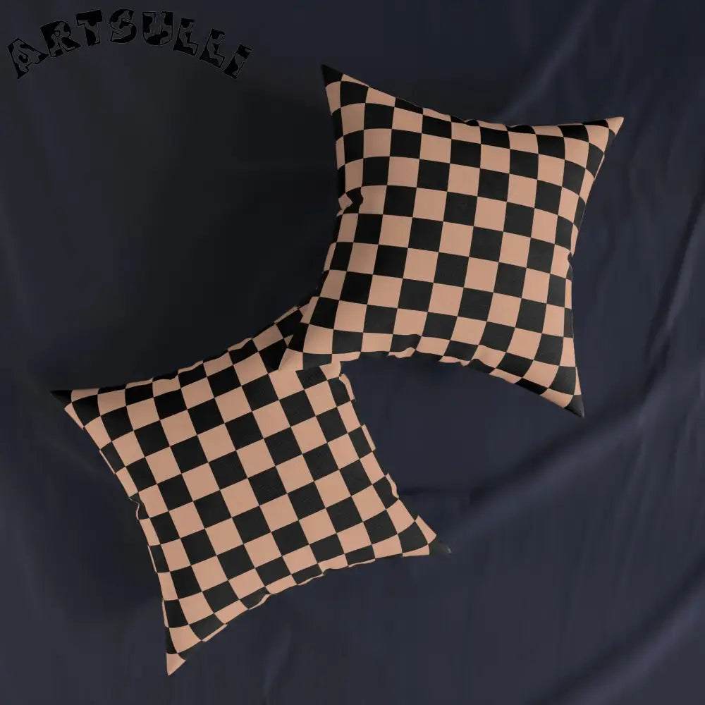 JAKKOUTTHEBXX Checkerboard Soft Orange and Black Square Pillow