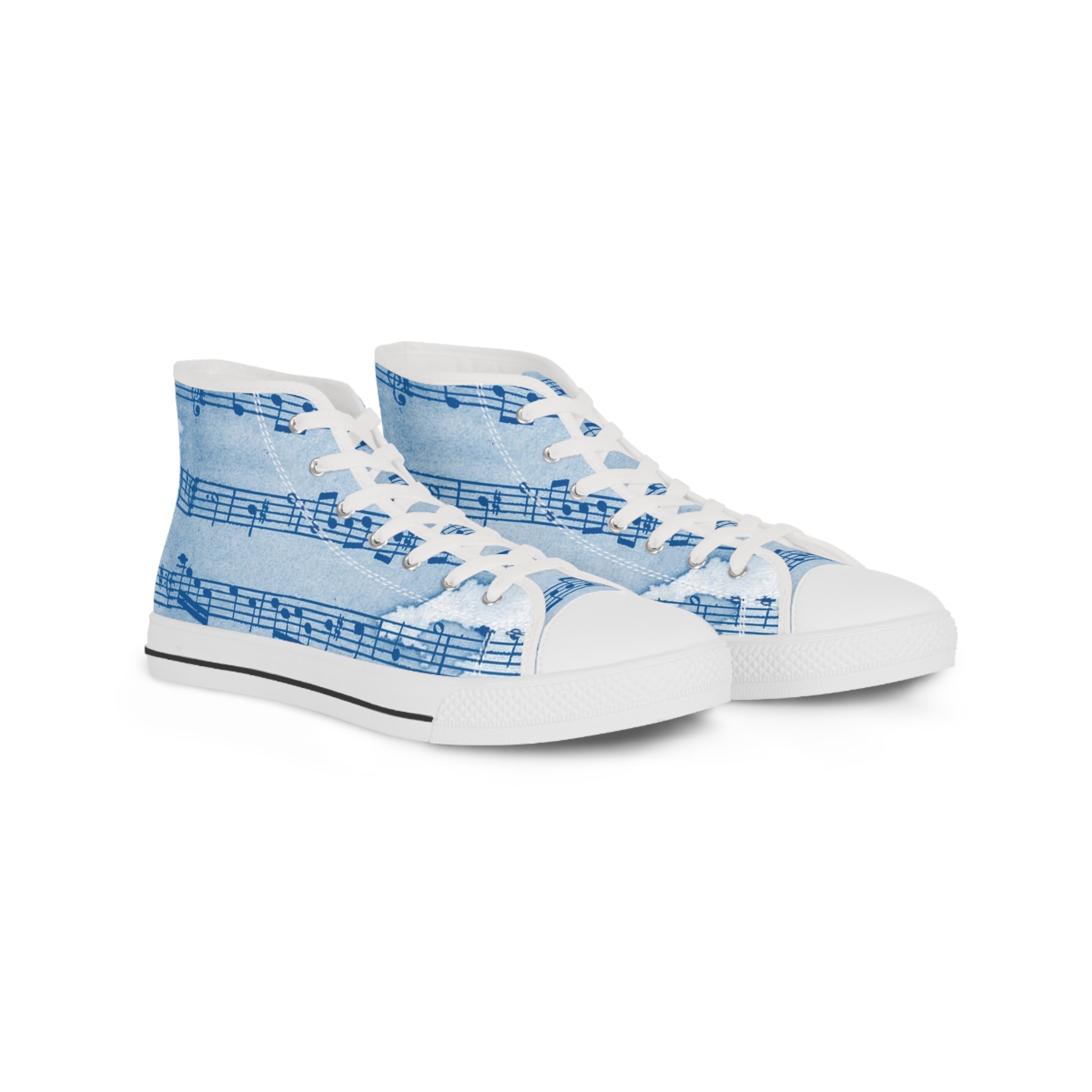 Drip Spill Type Beat Sheet Music Blue Men's High Top Sneakers, Artsulli - Art is Long, Life is Short, Shoes, Size, US 5, Color, White sole, , , 33188120258452673231