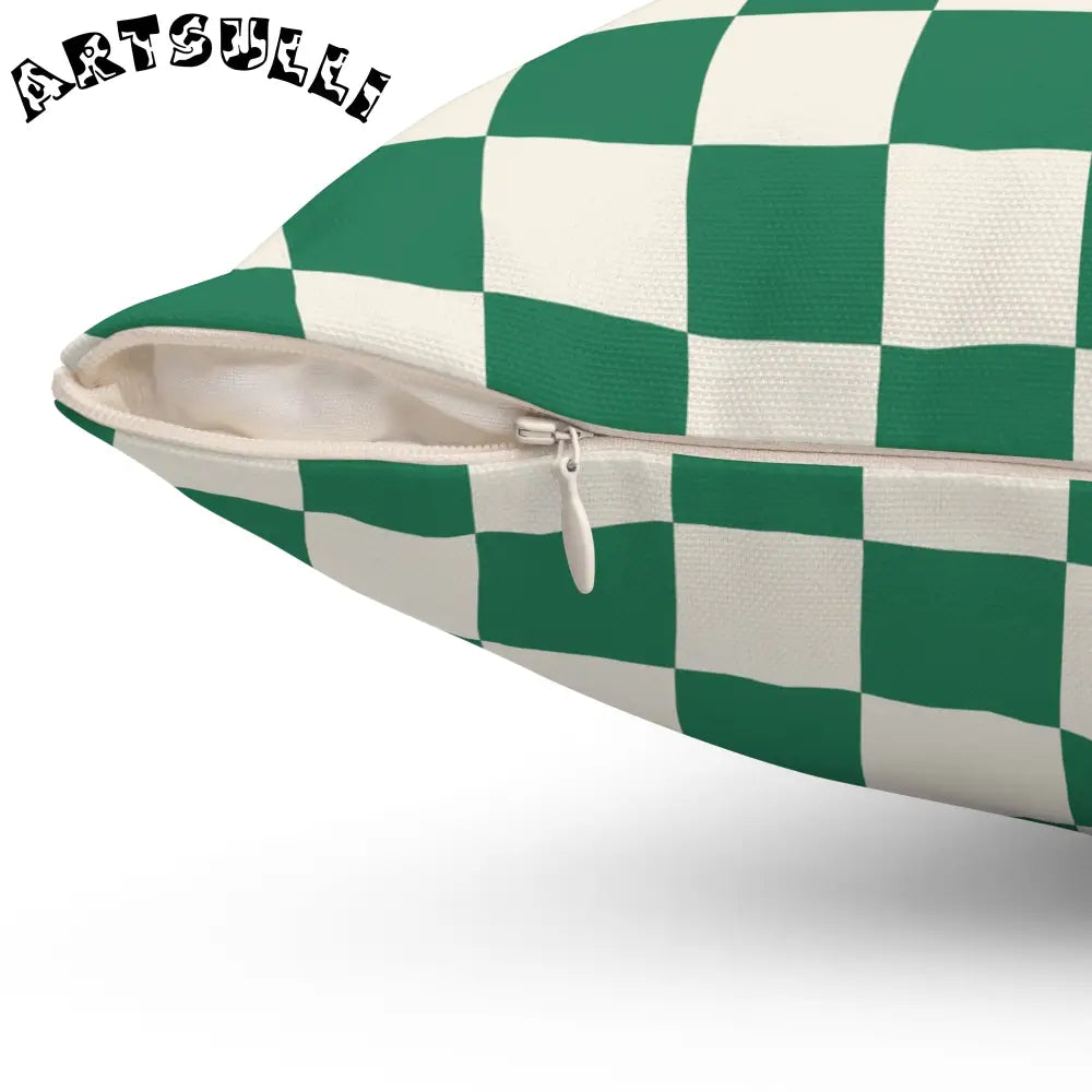 JAKKOUTTHEBXX Checkerboard Dark Green Spun Polyester Square Pillow