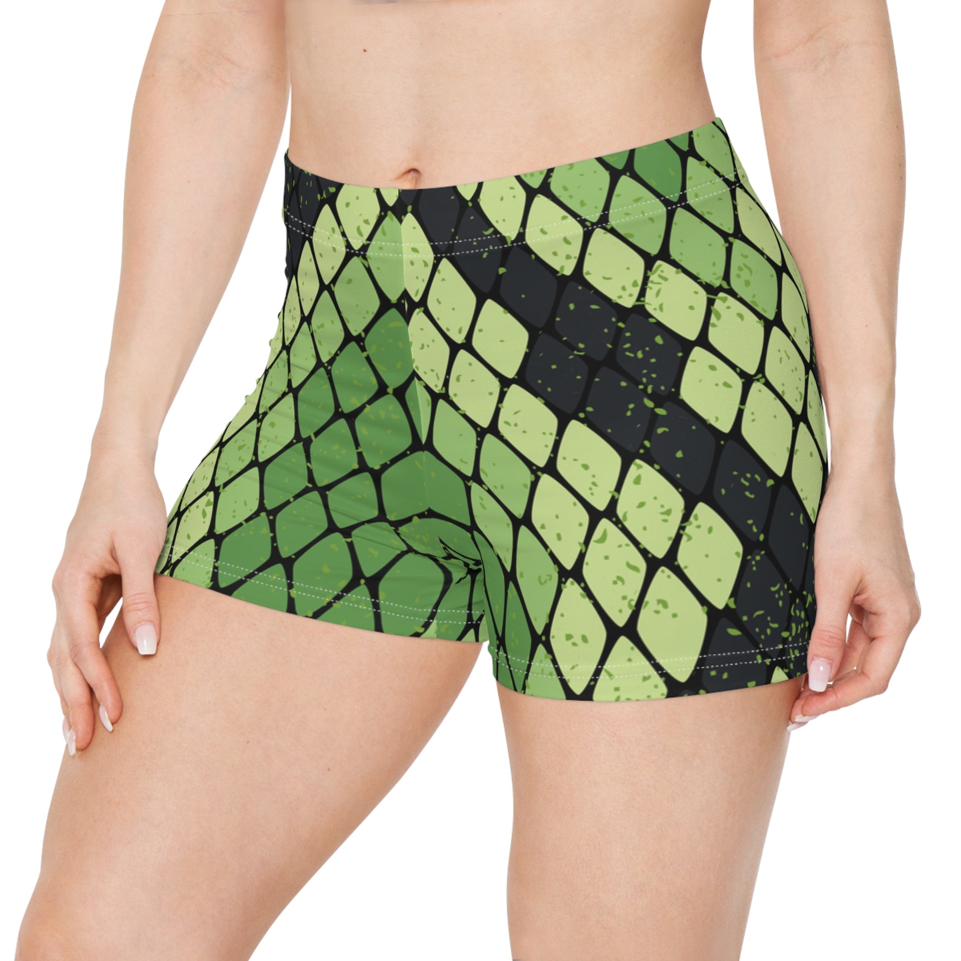 Snake Skin Green and Black Women's Shorts (AOP), Artsulli - Art is Long, Life is Short, All Over Prints, , , , , , , 