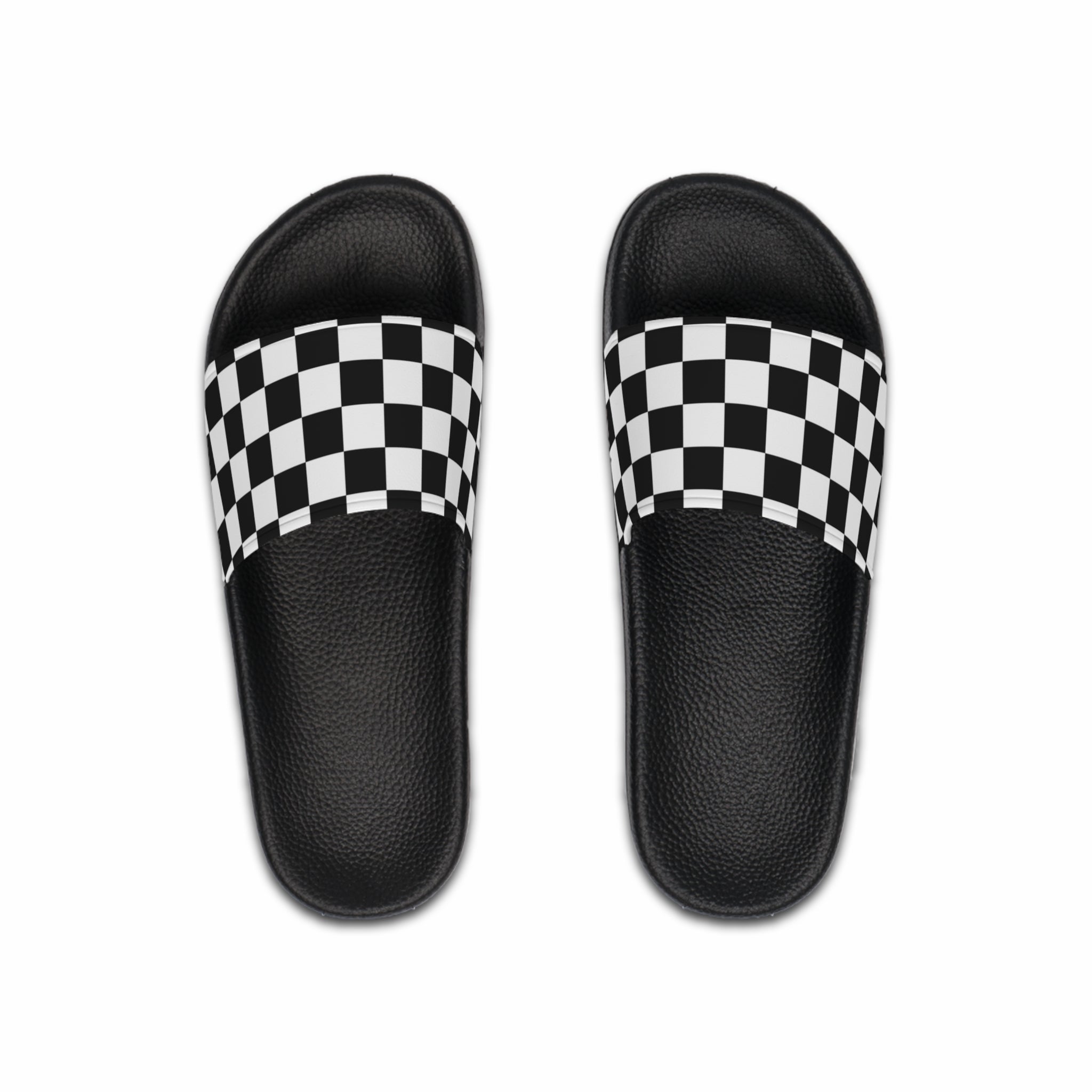 Checkerboard White and Black Men's Slide Sandals, Artsulli - Art is Long, Life is Short, Shoes, Color, Black sole, Size, US 6, , , 20030565731964677697