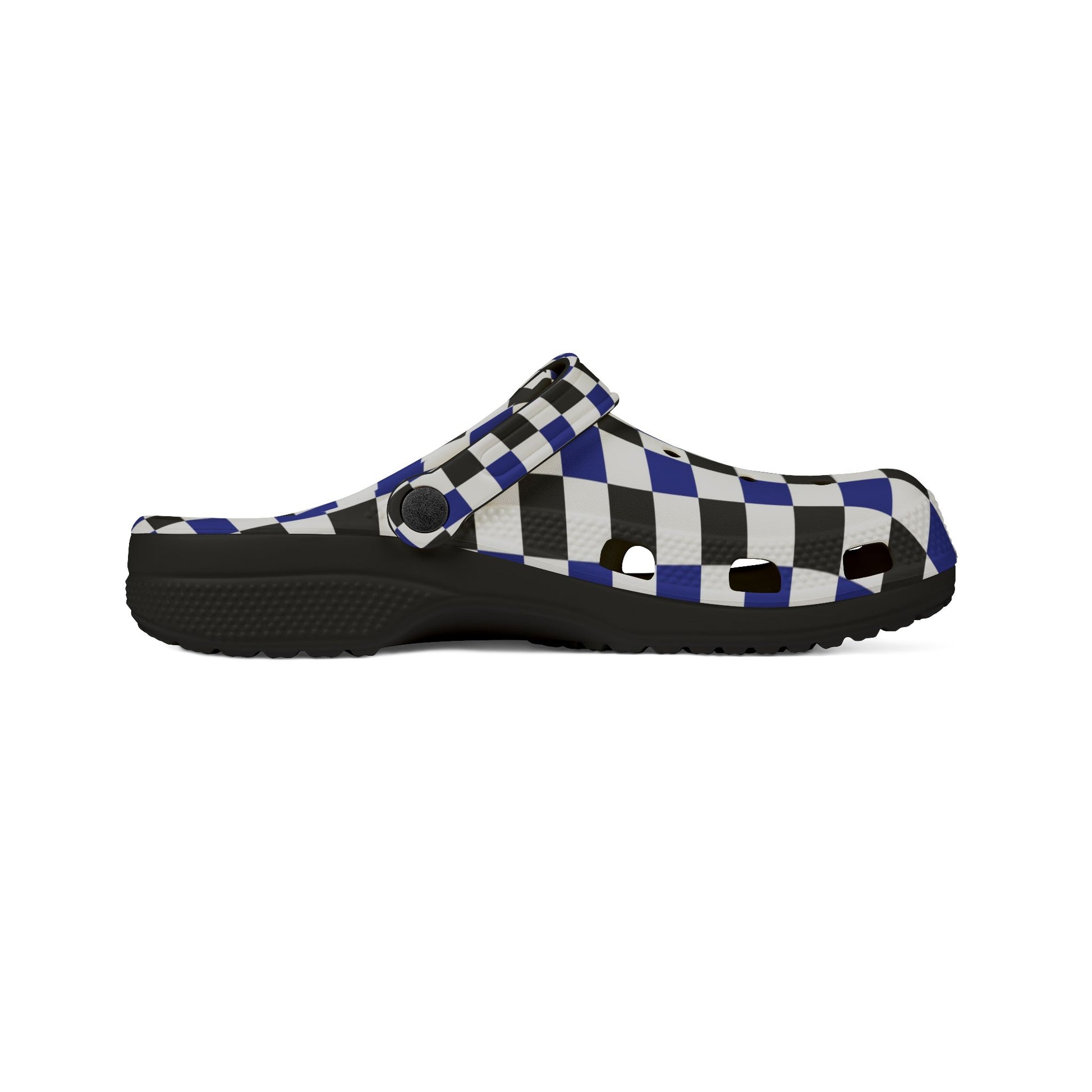 Checkerboard Blue White and Black EVA Foam Rubber Shoes (AOP), Artsulli - Art is Long, Life is Short, Shoes, , , , , , , 