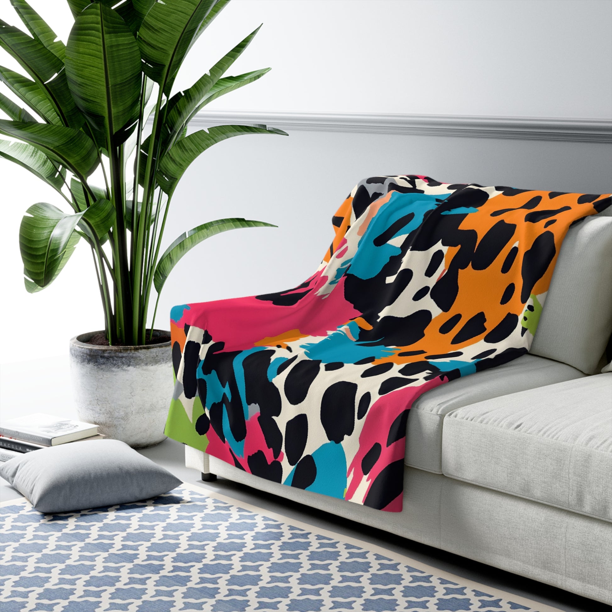 Wild Brush Strokes x Animal Print Multi-Color Sherpa Fleece Blanket, Artsulli - Art is Long, Life is Short, Home Decor, , , , , , , 