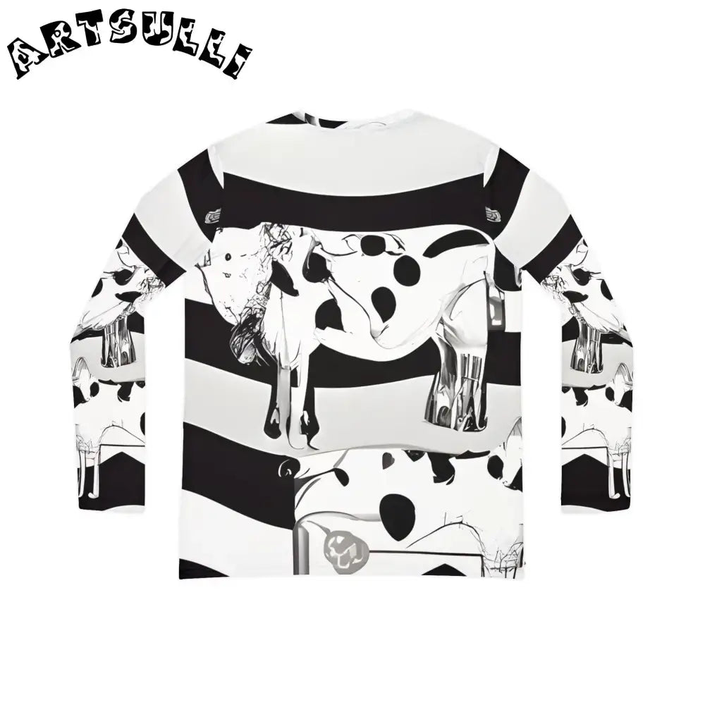 JAKKOUTTHEBXX Black and White Cow Print V Neck Long Sleeve Shirt