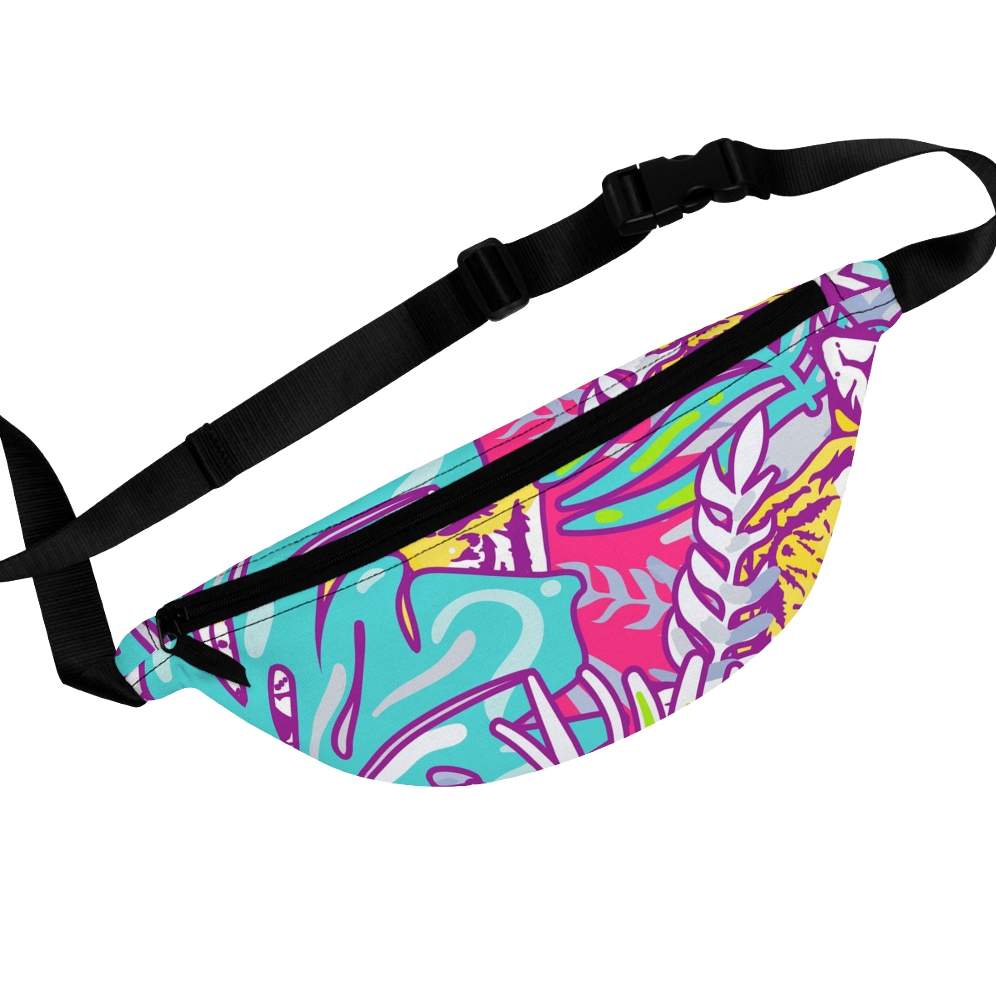 Tropical Floral Tigers Torquise and Purple Fanny Pack, Artsulli - Art is Long, Life is Short, Bags, Size, One size, , , , , 14140588349177
