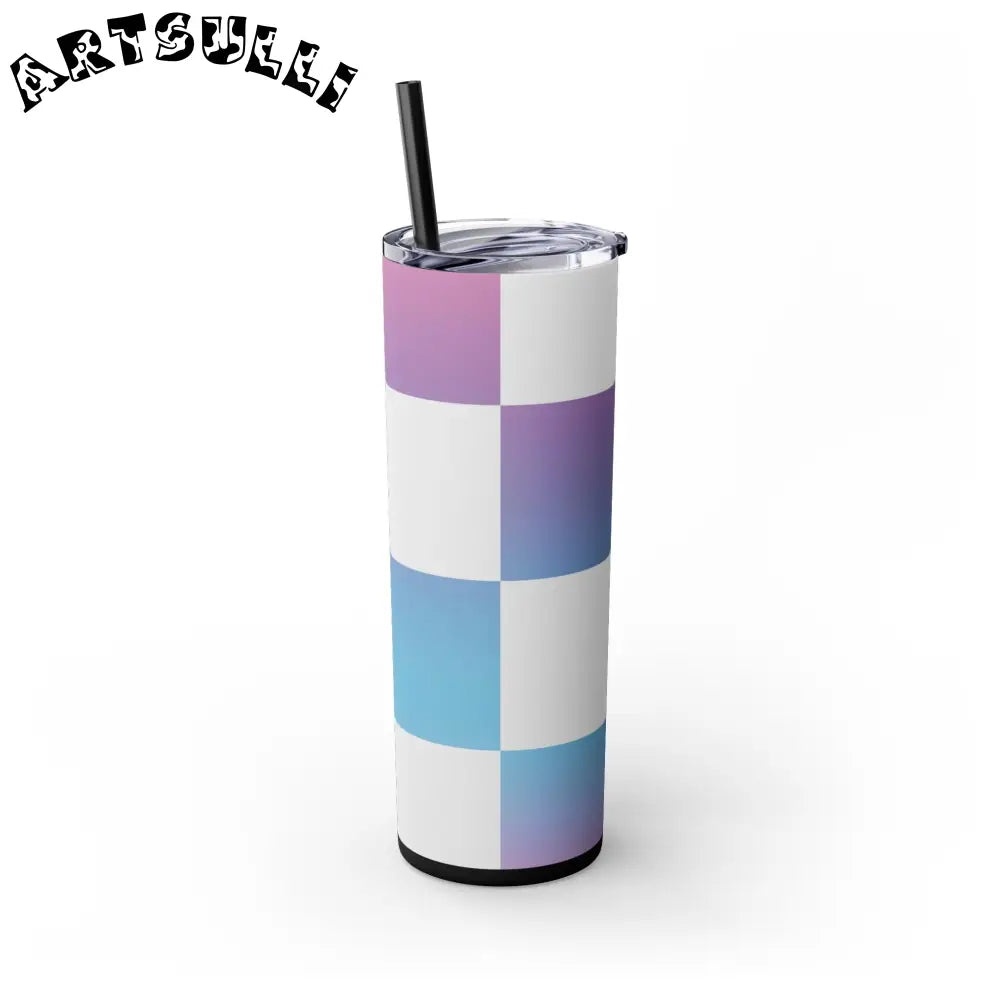 JAKKOUTTHEBXX Vaporwave Check Skinny Tumbler with Straw 20oz