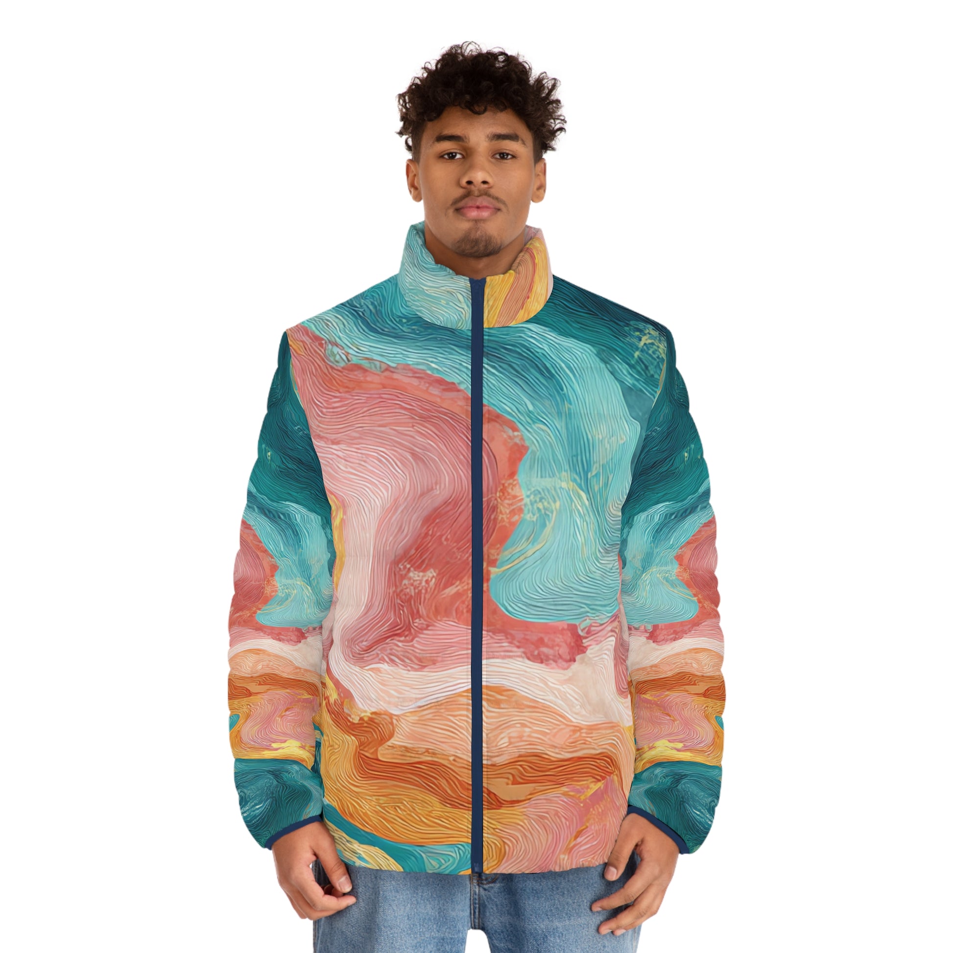 Liquid Marble Spill Men's Puffer Jacket (AOP), Artsulli - Art is Long, Life is Short, All Over Prints, , , , , , , 