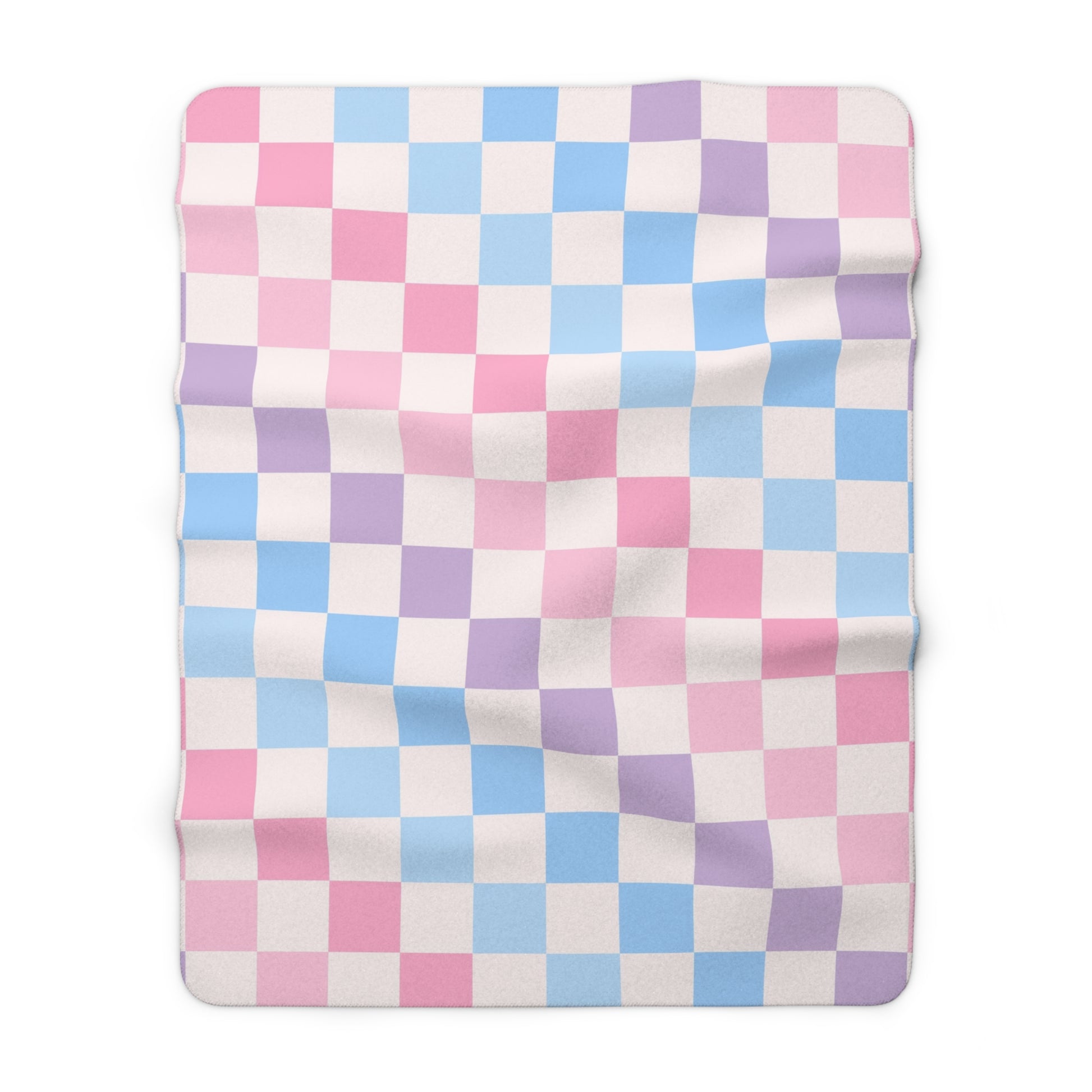 Checkerboard Pink and Blue Sherpa Fleece Blanket, Artsulli - Art is Long, Life is Short, Home Decor, Size, 60" × 80", , , , , 21627471631344326620