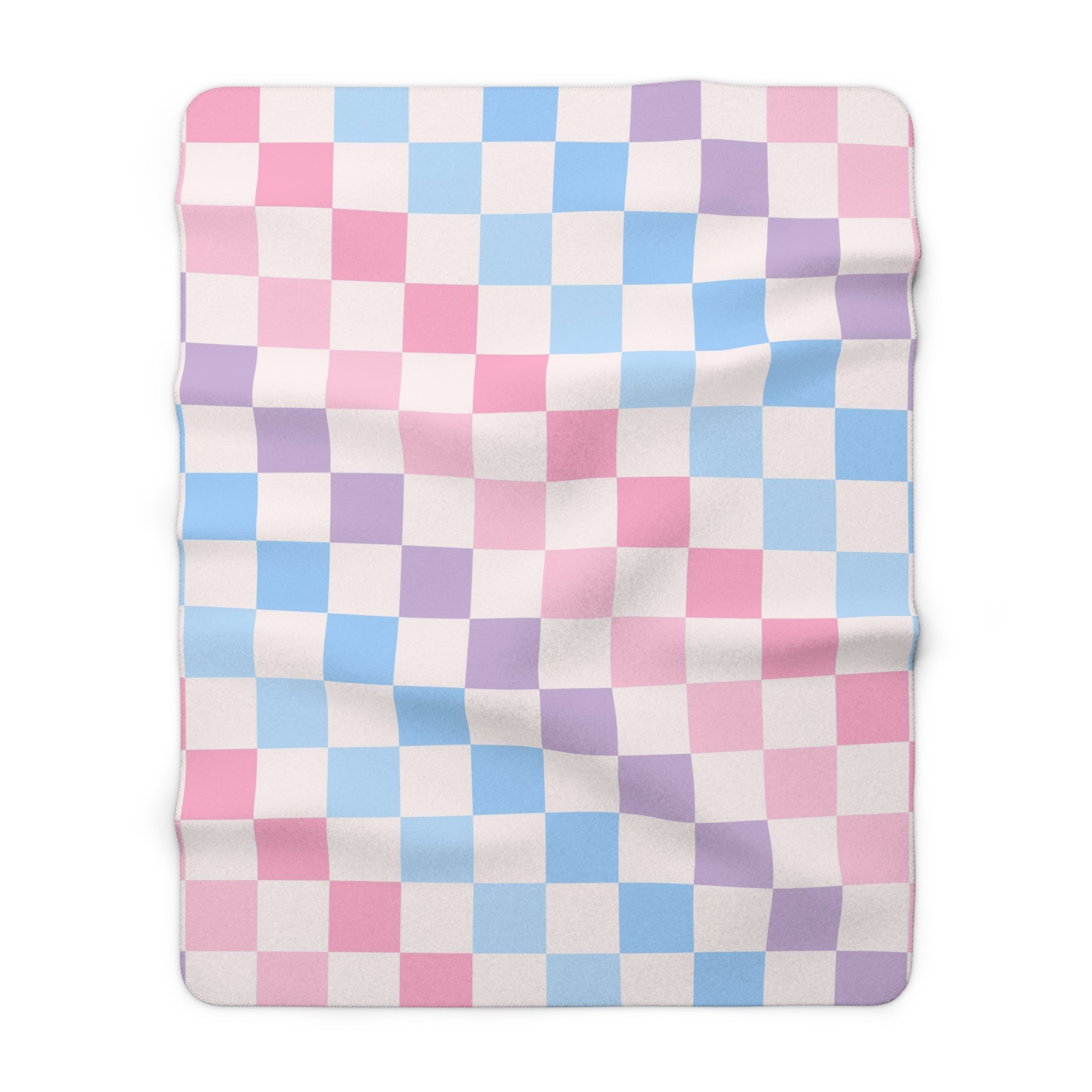 Checkerboard Pink and Blue Sherpa Fleece Blanket, Artsulli - Art is Long, Life is Short, Home Decor, Size, 60" × 80", , , , , 21627471631344326620