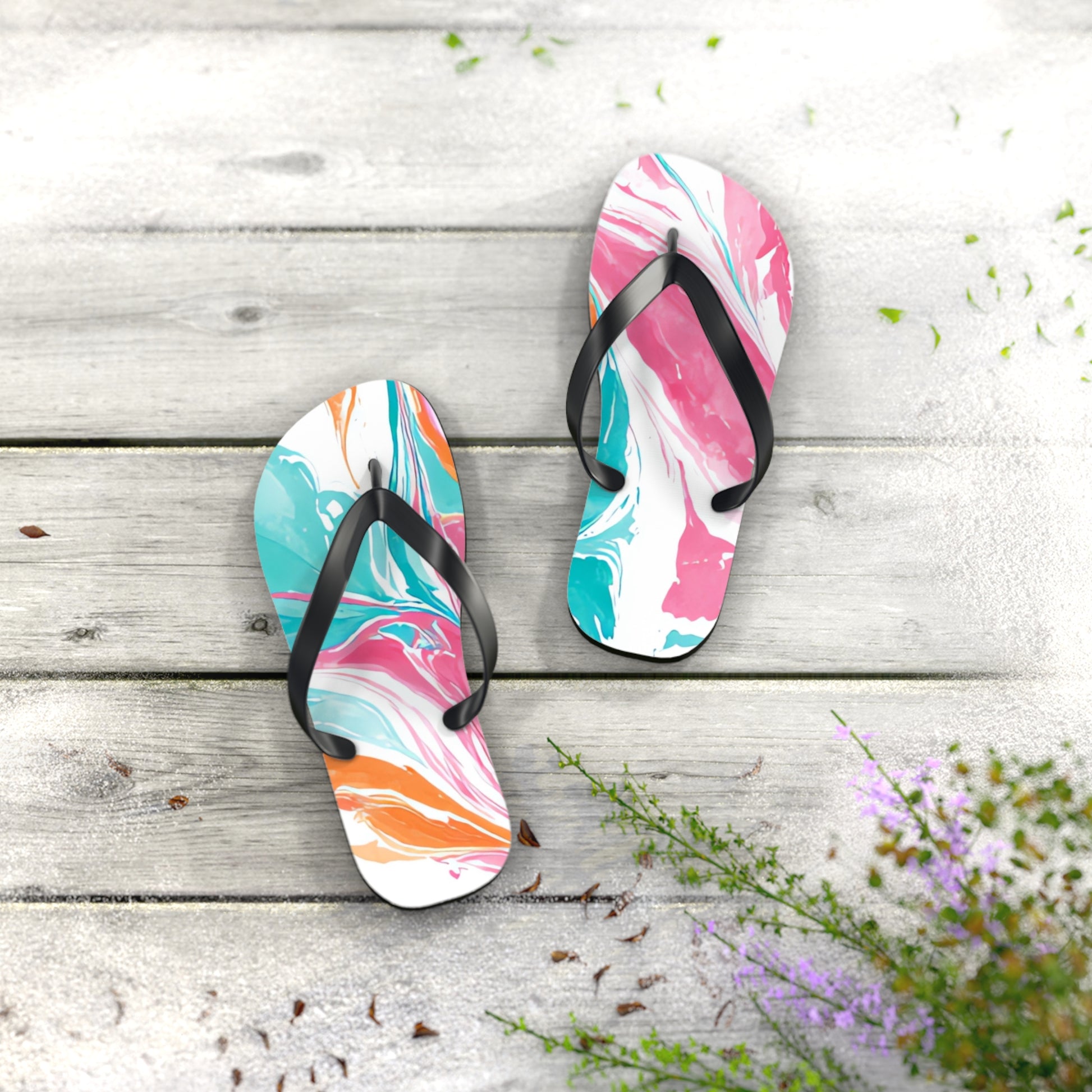 Liquid Pastel Spill Multi-Color Flip Flops, Artsulli - Art is Long, Life is Short, Shoes, , , , , , , 