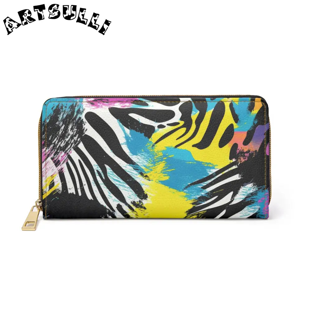 Zebra Stripes x Leopard Print x Paint Splatter Multi-Color II Zipper Wallet, Artsulli - Art is Long, Life is Short, Accessories, Size, One size, Color, White, , , 17780802036090