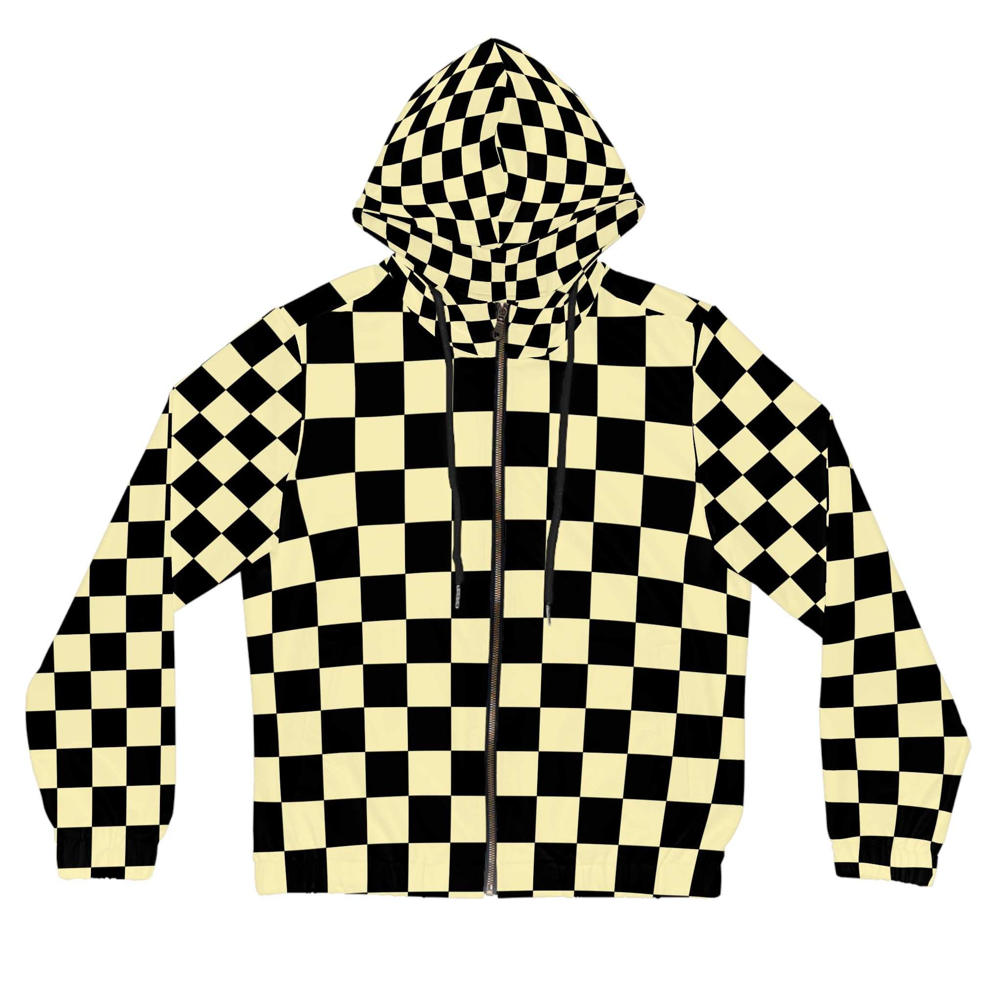 Checkerboard Black and Yellow Women’s Full-Zip Hoodie (AOP), Artsulli - Art is Long, Life is Short, All Over Prints, Size, XS, Color, Black, , , 11422835793783312858