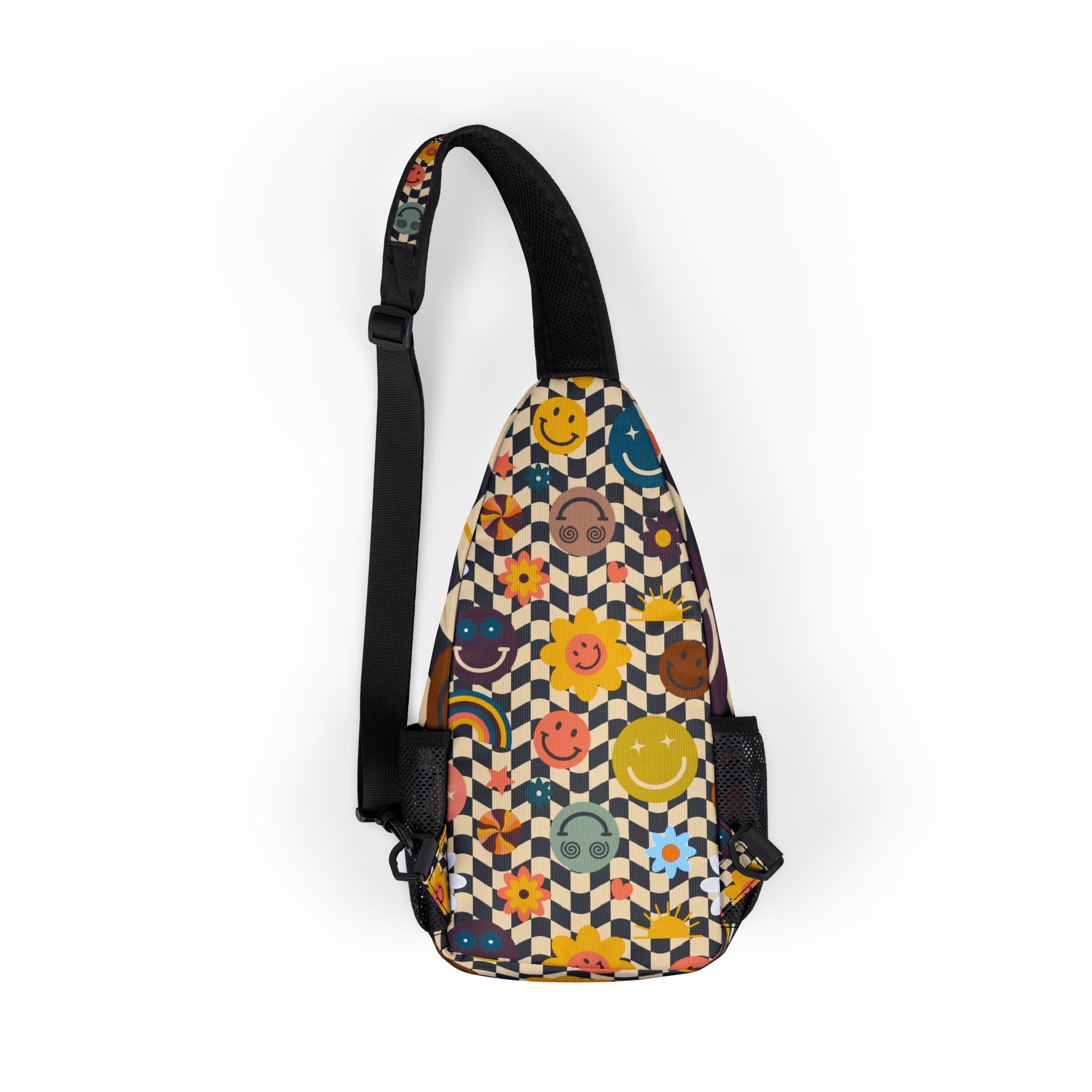 Trippy x Wavy Checkerboard x Smiley Face x Rainbow x Flowers Multi-Color Chest Bag (AOP), Artsulli - Art is Long, Life is Short, Bags, , , , , , , 