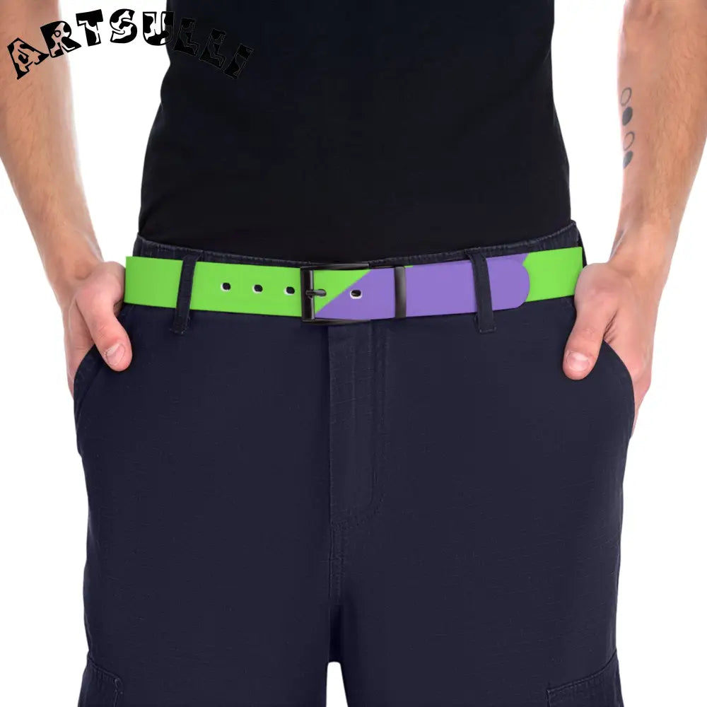 JAKKOUTTHEBXX Tyrannosaurus Print Green and Purple Belt