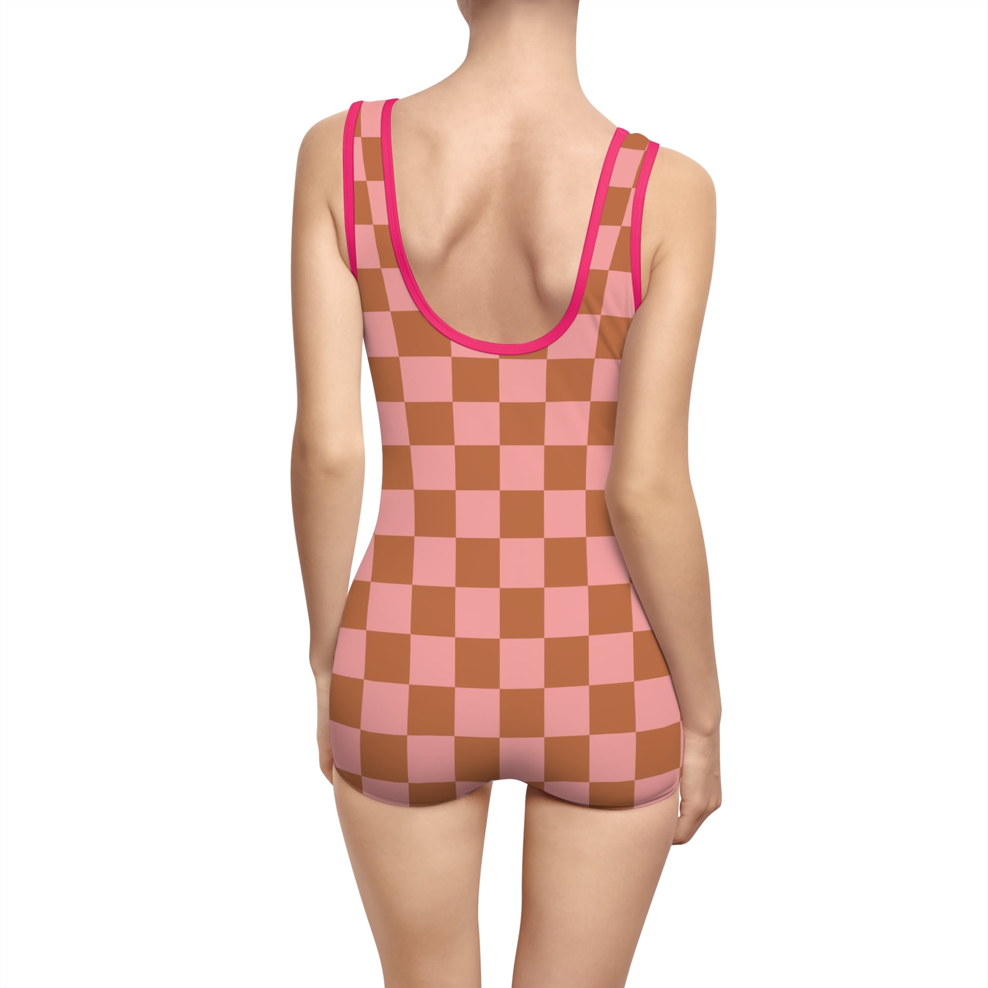 Chessboard Pink and Brown Women's Vintage Swimsuit (AOP), Artsulli - Art is Long, Life is Short, All Over Prints, , , , , , , 