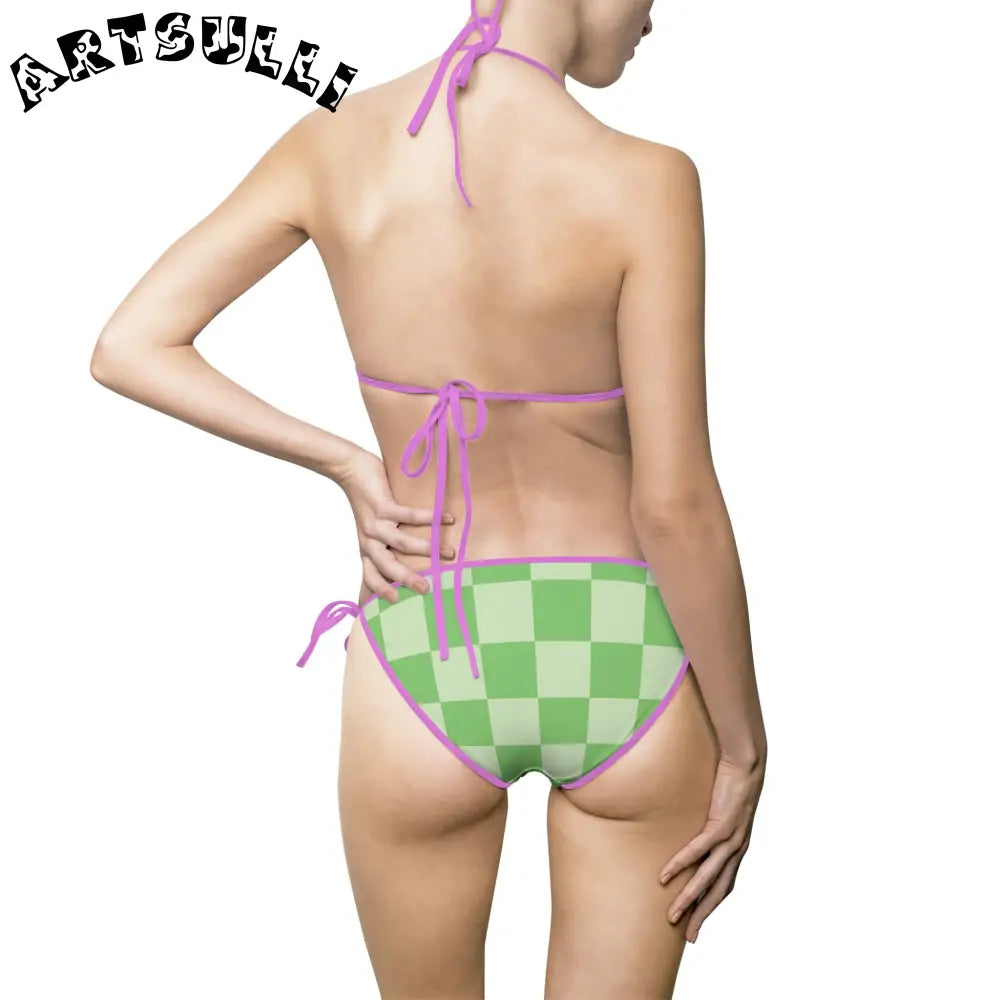 JAKKOUTTHEBXX Checkerboard Green Women’s Bikini Swimsuit (AOP)