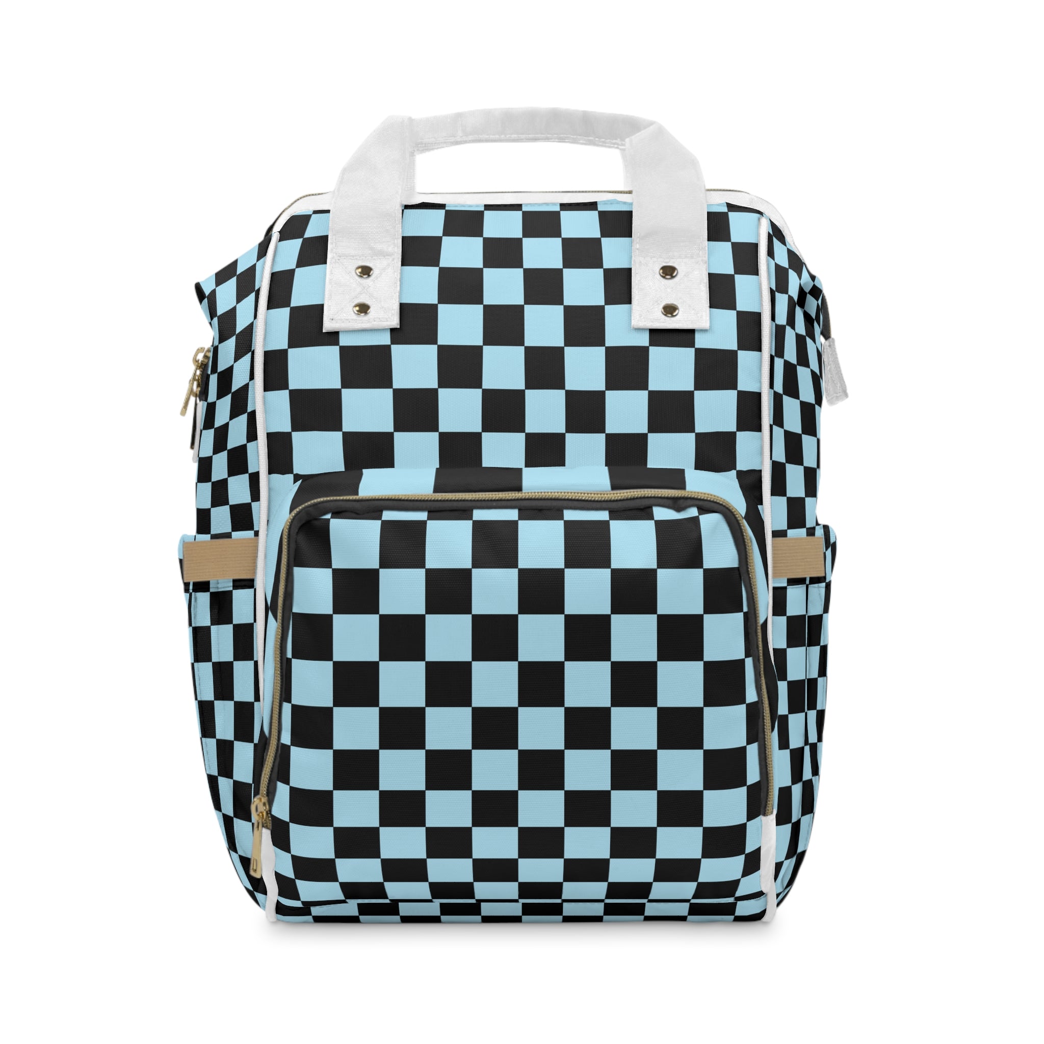 Checkerboard Black and Blue Multifunctional Diaper Backpack, Artsulli - Art is Long, Life is Short, Bags, Size, 15.0" × 10.8" × 6.7'', , , , , 15457562601943294280