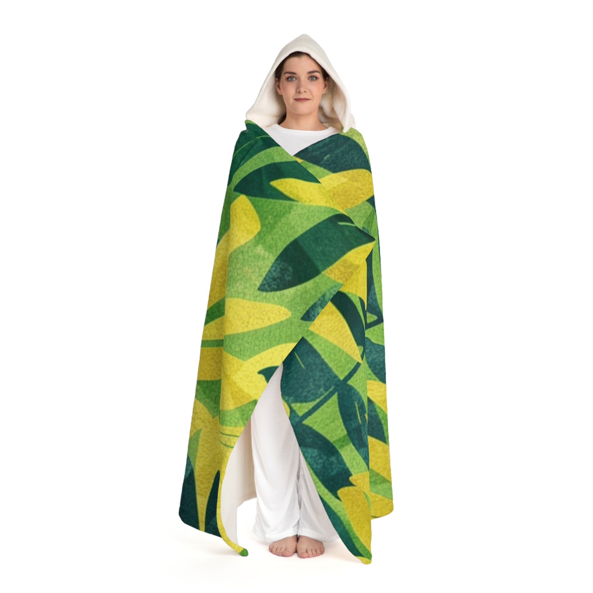 Green Leaf x Yellow Leaf x Tropical x Jungle Hooded Sherpa Fleece Blanket, Artsulli - Art is Long, Life is Short, All Over Prints, , , , , , , 