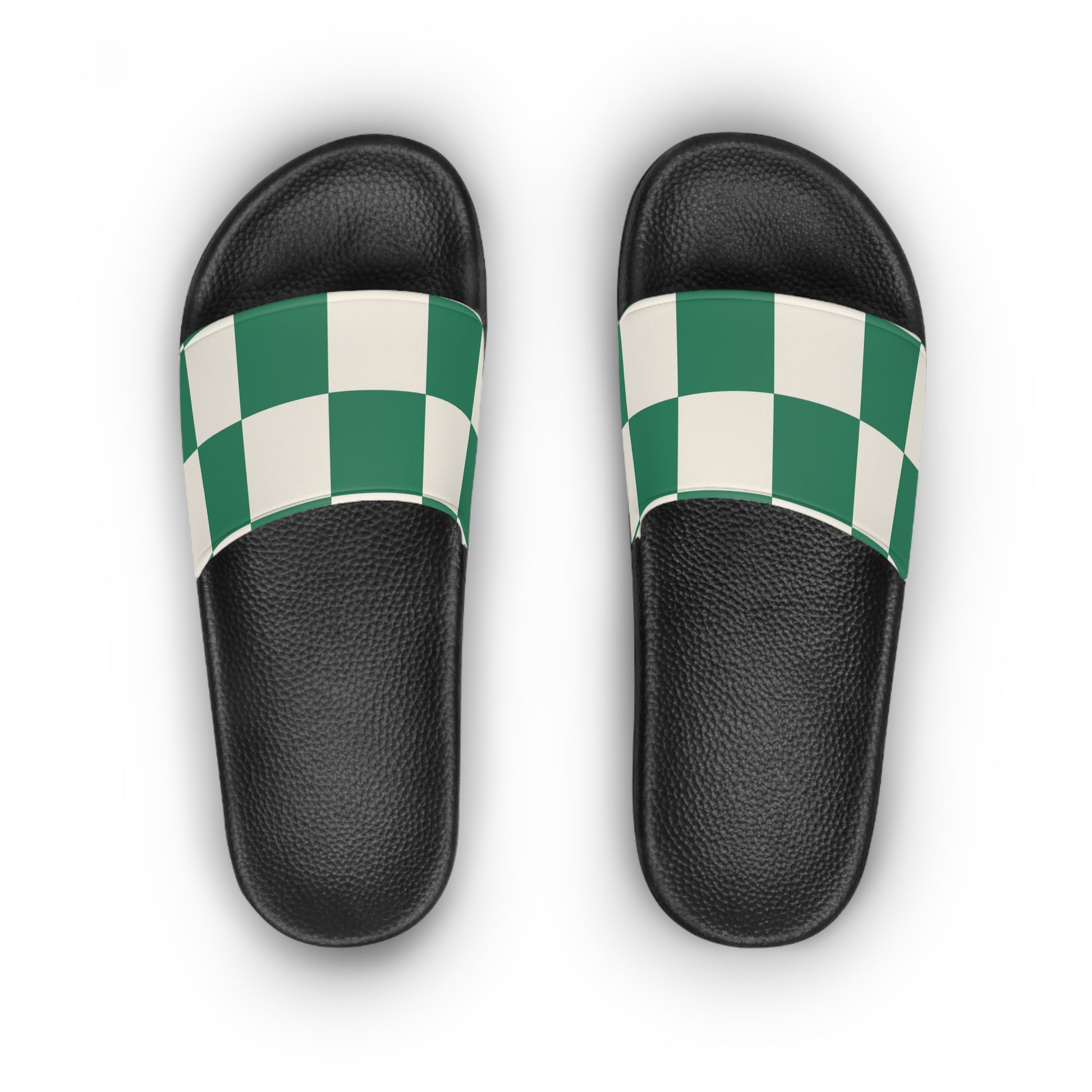 Checkerboard Dark Green Women's Slide Sandals, Artsulli - Art is Long, Life is Short, Shoes, , , , , , , 