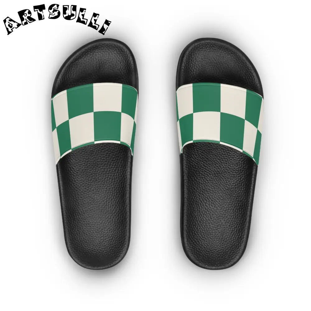 JAKKOUTTHEBXX Checkerboard Dark Green Women’s Slide Sandals