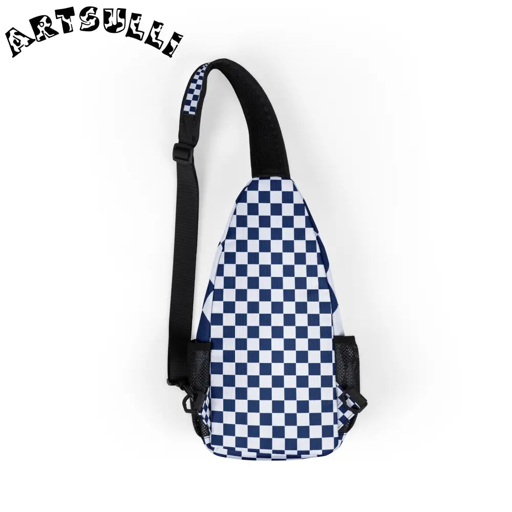 JAKKOUTTHEBXX Checkerboard White and Blue Chest Bag (AOP)