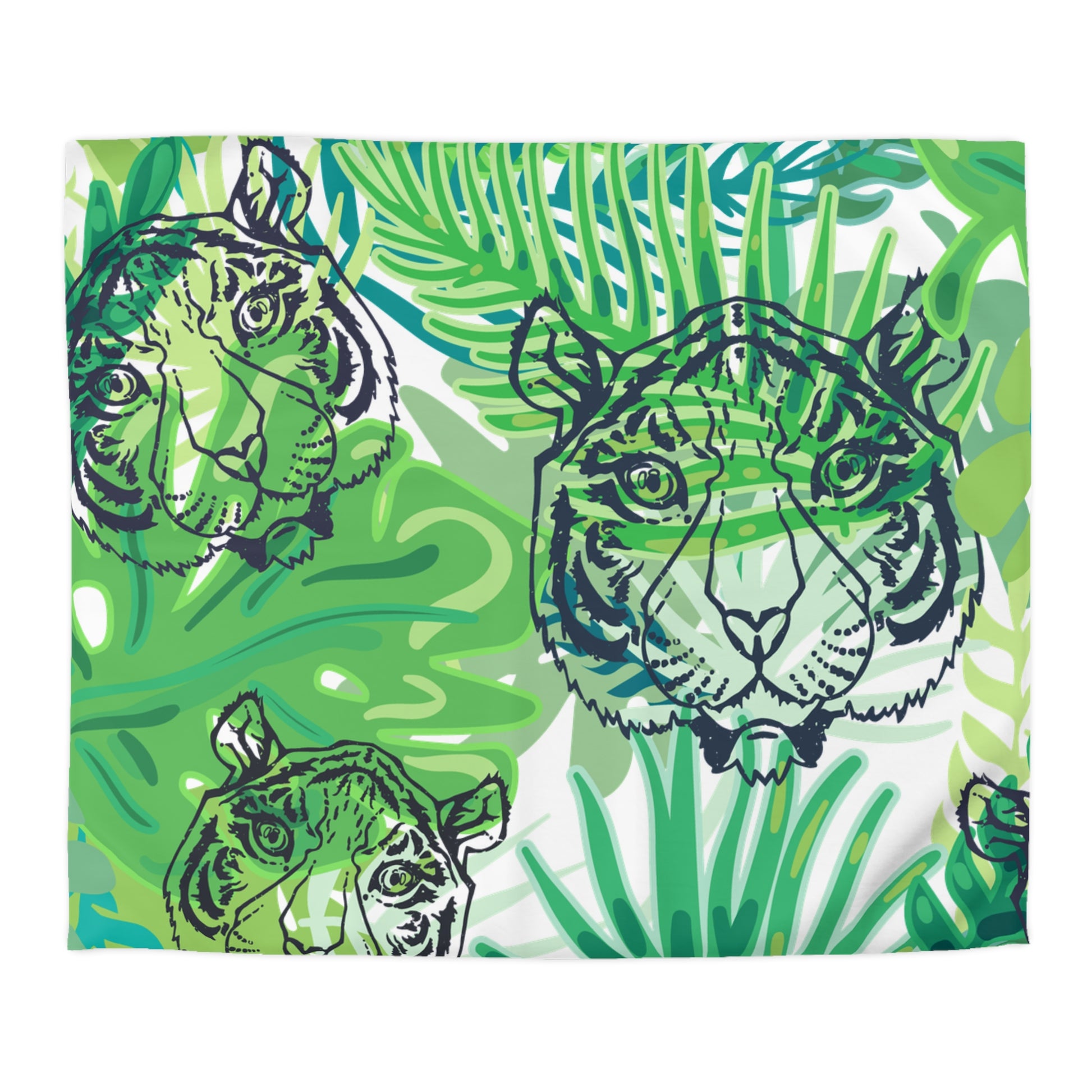 Tropical Jungle Tigers Green Microfiber Duvet Cover, Artsulli - Art is Long, Life is Short, Home Decor, Size, King, Color, Cream, , , 14835795929263