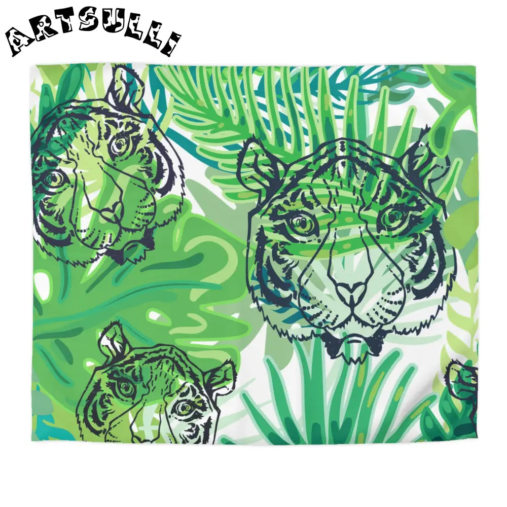 JAKKOUTTHEBXX Tropical Jungle Tigers Green Microfiber Duvet Cover