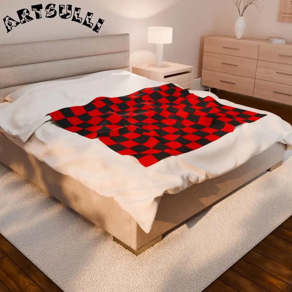 JAKKOUTTHEBXX Checkerboard Red and Black Velveteen Plush Blanket