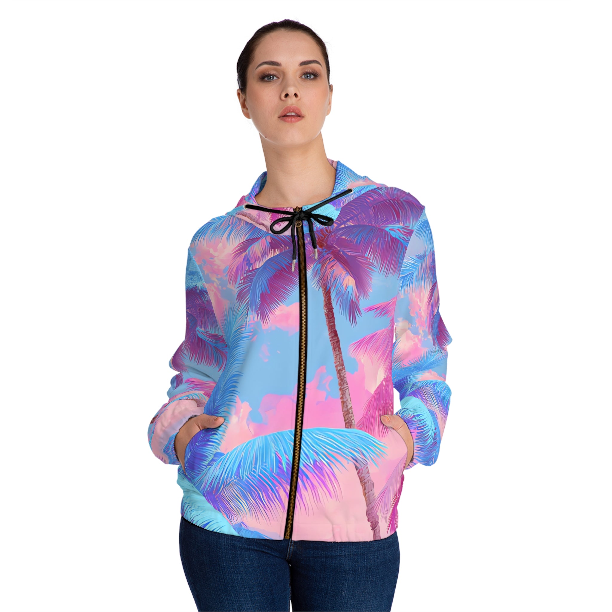 Ethereal Pastel Palms Women’s Full-Zip Hoodie (AOP), Artsulli - Art is Long, Life is Short, All Over Prints, , , , , , , 