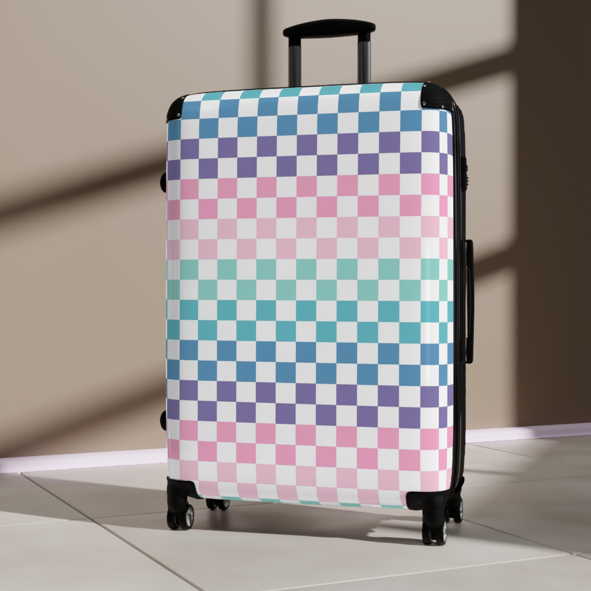 Vaporwave Rainbow  Checkerboard Multi-Color Suitcase, Artsulli - Art is Long, Life is Short, Bags, , , , , , , 