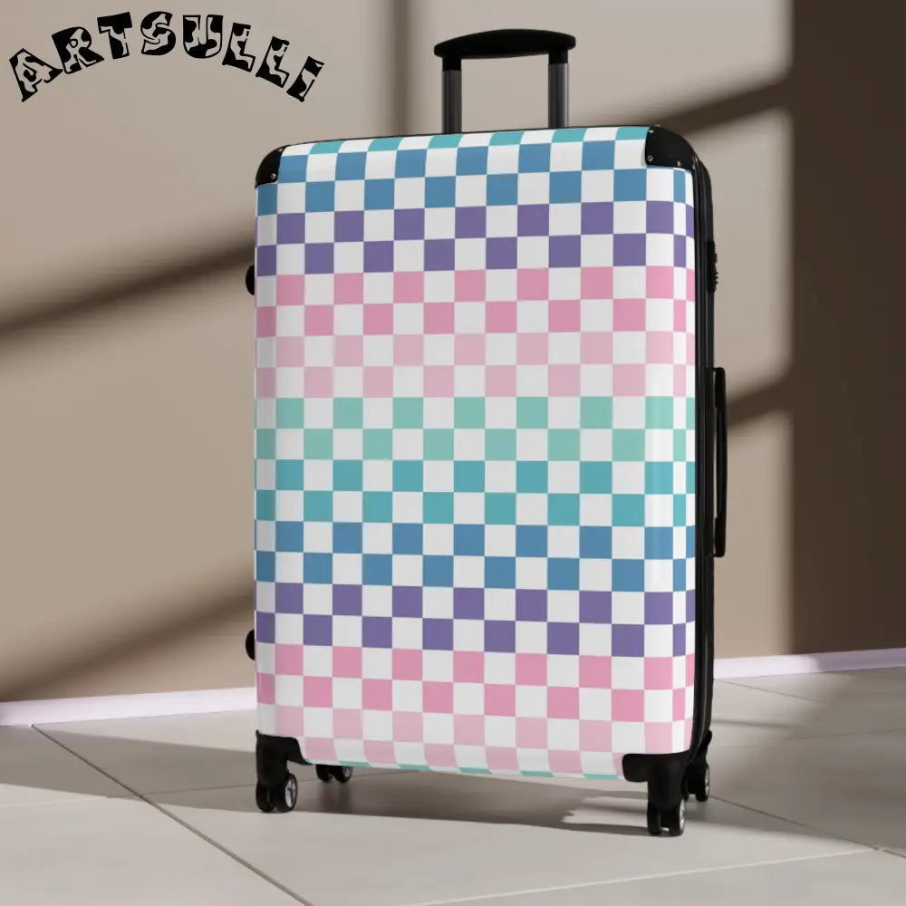 JAKKOUTTHEBXX Vaporwave Rainbow Checkerboard Multi-Color Suitcase