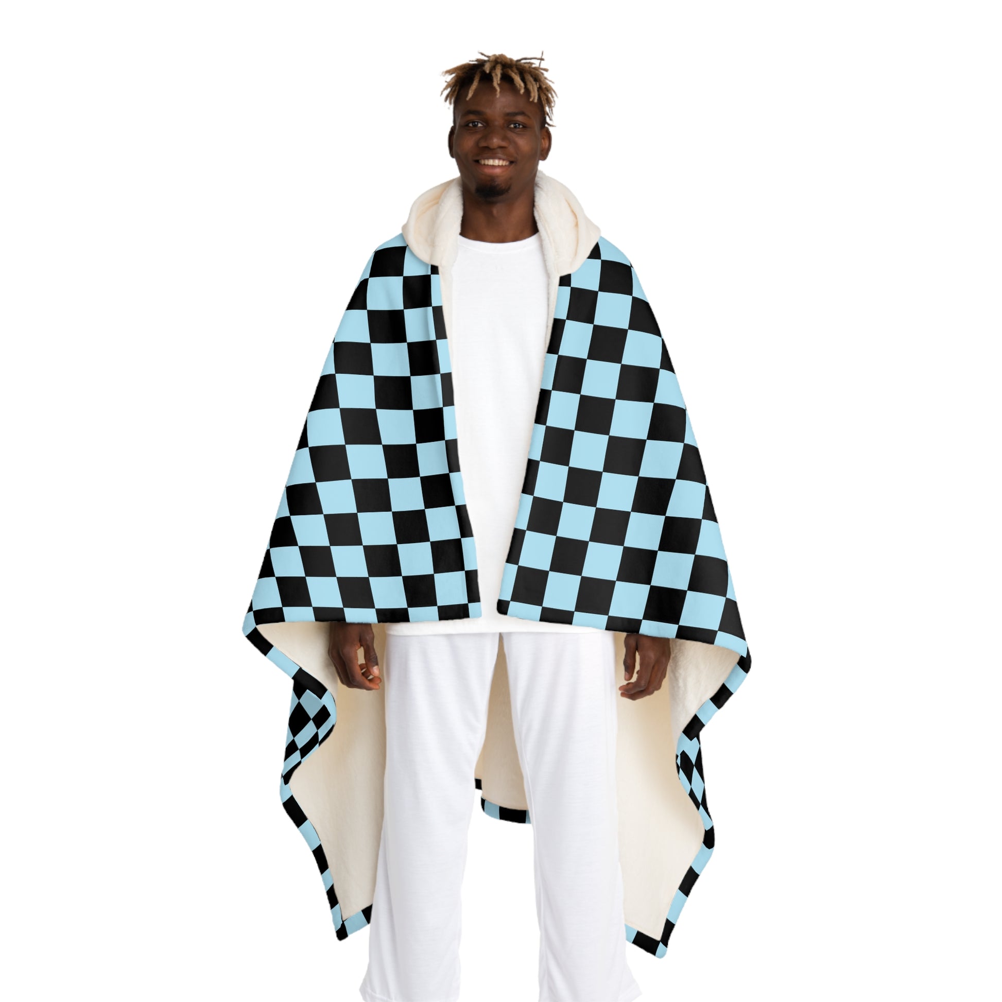 Checkerboard II Black and Blue Hooded Sherpa Fleece Blanket, Artsulli - Art is Long, Life is Short, All Over Prints, Size, One size, Color, Cream, , , 21911182886411794306