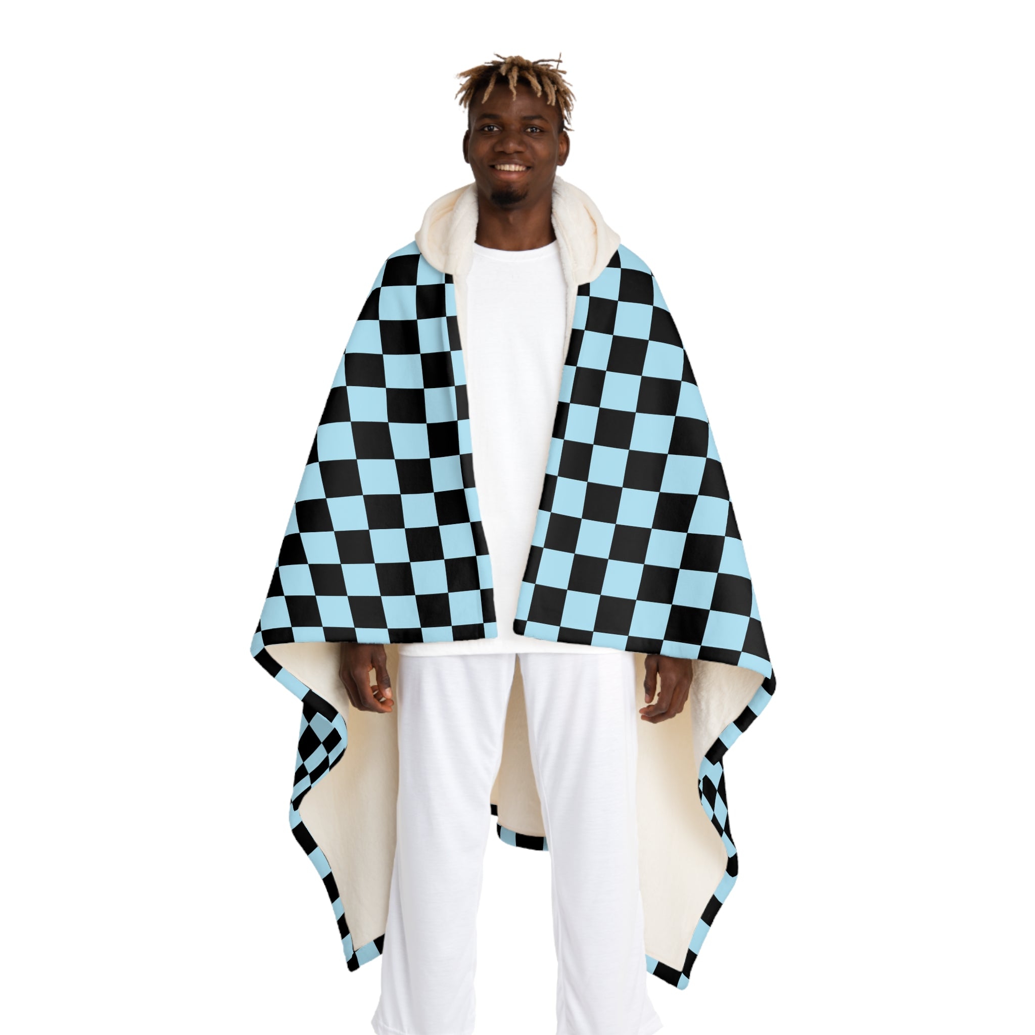 Checkerboard II Black and Blue Hooded Sherpa Fleece Blanket, Artsulli - Art is Long, Life is Short, All Over Prints, Size, One size, Color, Cream, , , 21911182886411794306
