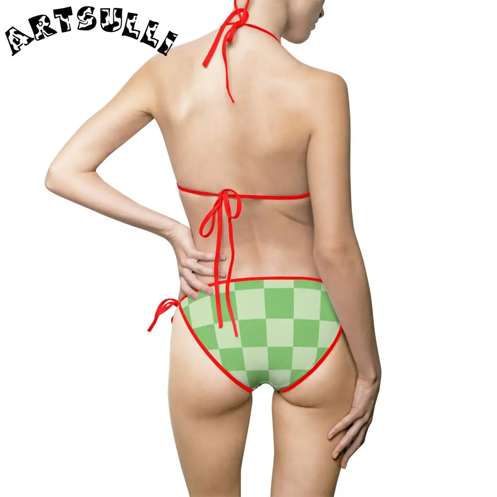 JAKKOUTTHEBXX Checkerboard Green Women’s Bikini Swimsuit (AOP)