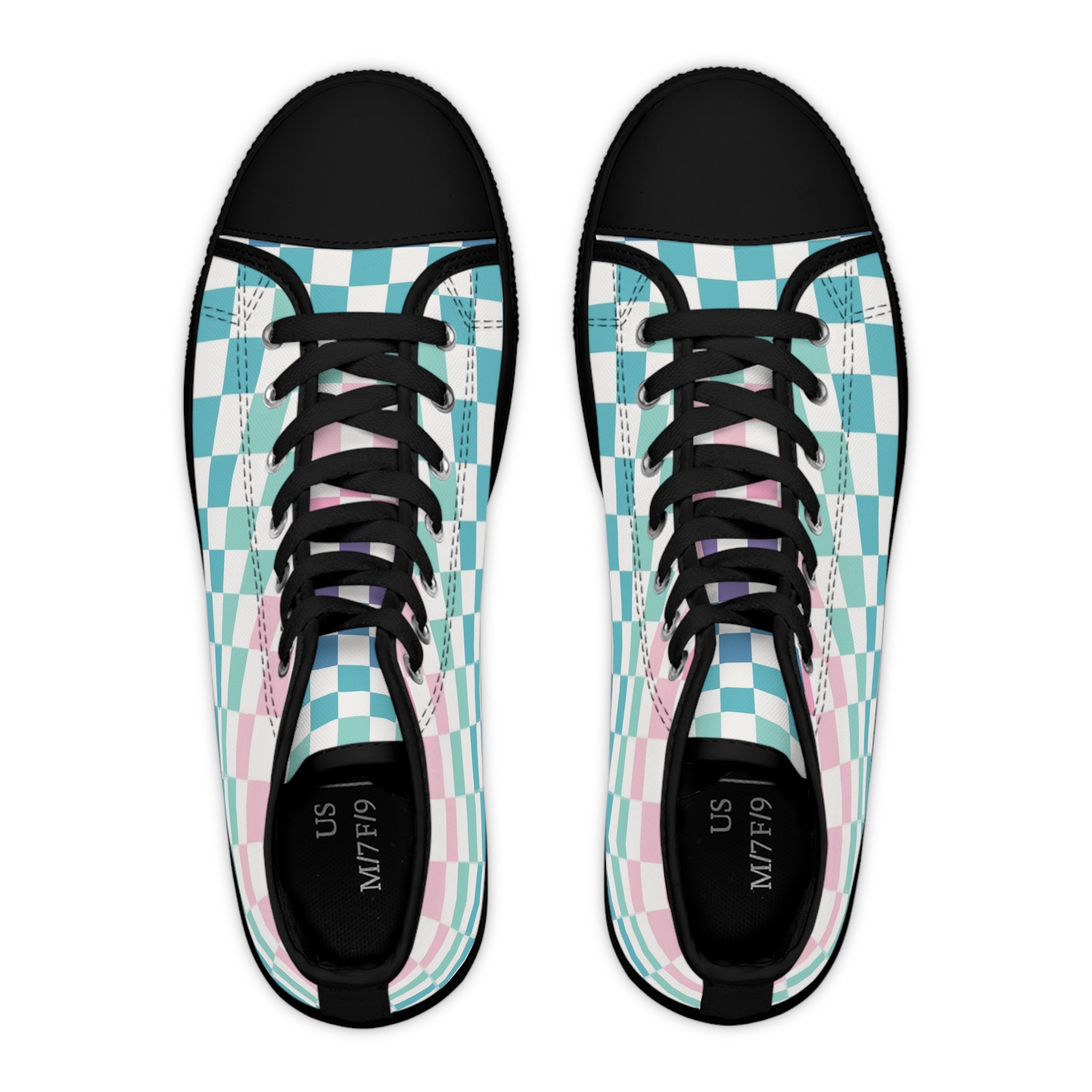 Vaporwave Rainbow  Checkerboard Multi-Color Women's High Top Sneakers, Artsulli - Art is Long, Life is Short, Shoes, , , , , , , 