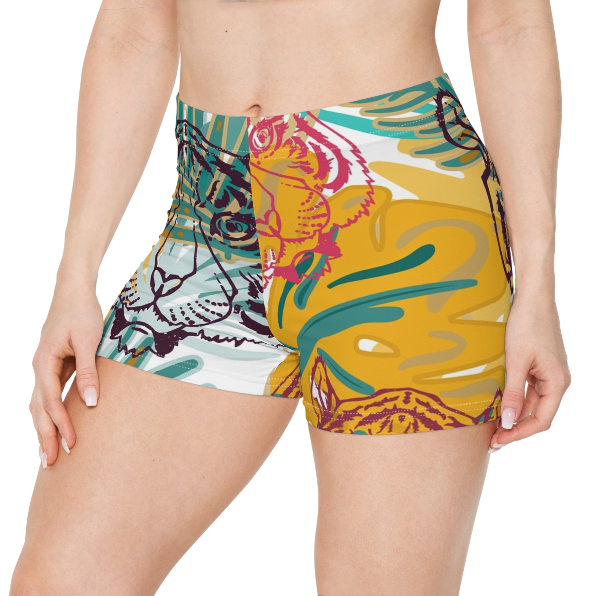 Tropical Jungle Tigers Brown and Green Women's Shorts (AOP), Artsulli - Art is Long, Life is Short, All Over Prints, , , , , , , 