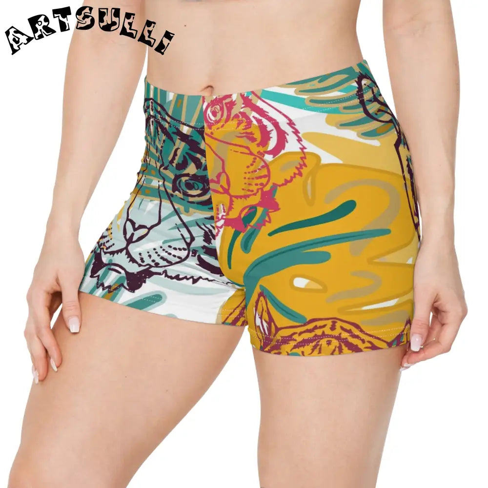 JAKKOUTTHEBXX Tropical Jungle Tigers Brown and Green Women’s Shorts