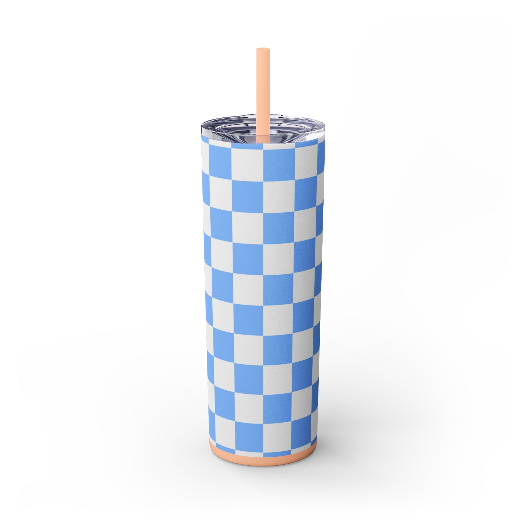 Checkerboard White and Light Blue Skinny Tumbler with Straw, 20oz, Artsulli - Art is Long, Life is Short, Mug, Finish, Matte, Color, Blush, Size, 20oz, 97144325654981355994