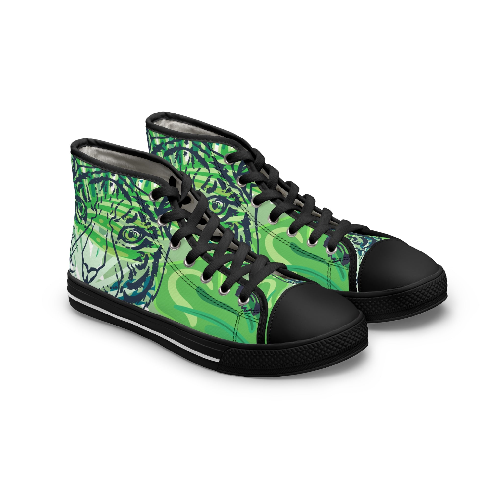 Tropical Jungle Tigers Lime Green Women's High Top Sneakers, Artsulli - Art is Long, Life is Short, Shoes, Size, US 5.5, Color, Black sole, , , 14995497844715