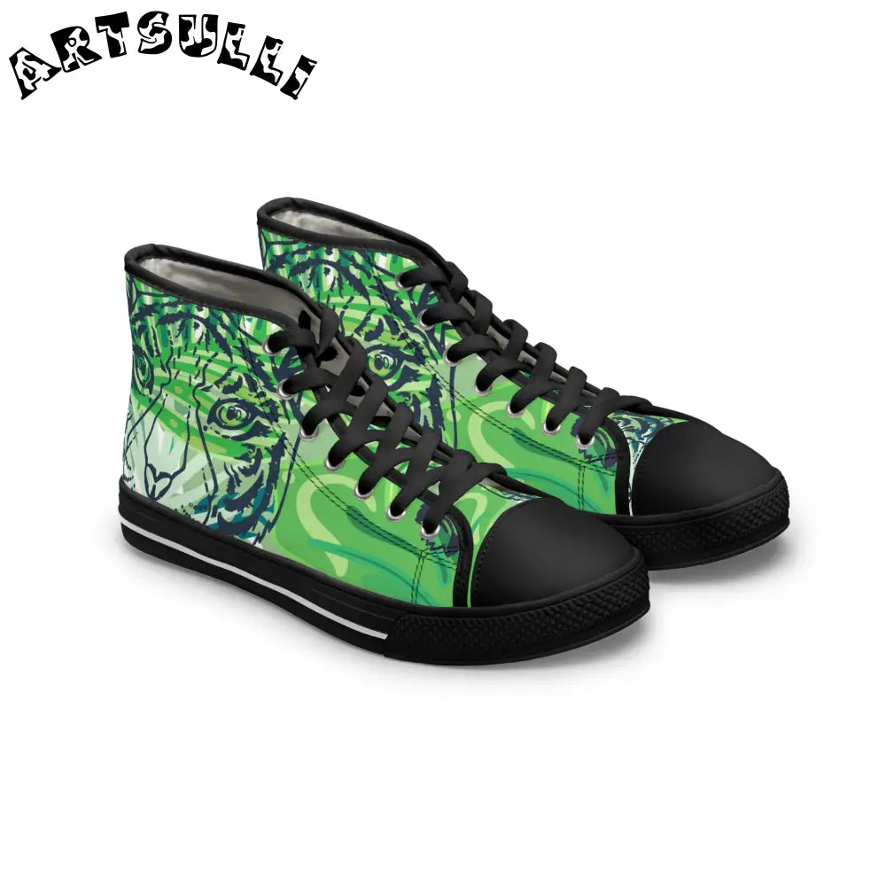 JAKKOUTTHEBXX Tropical Jungle Tigers Lime Green Women’s High Top
