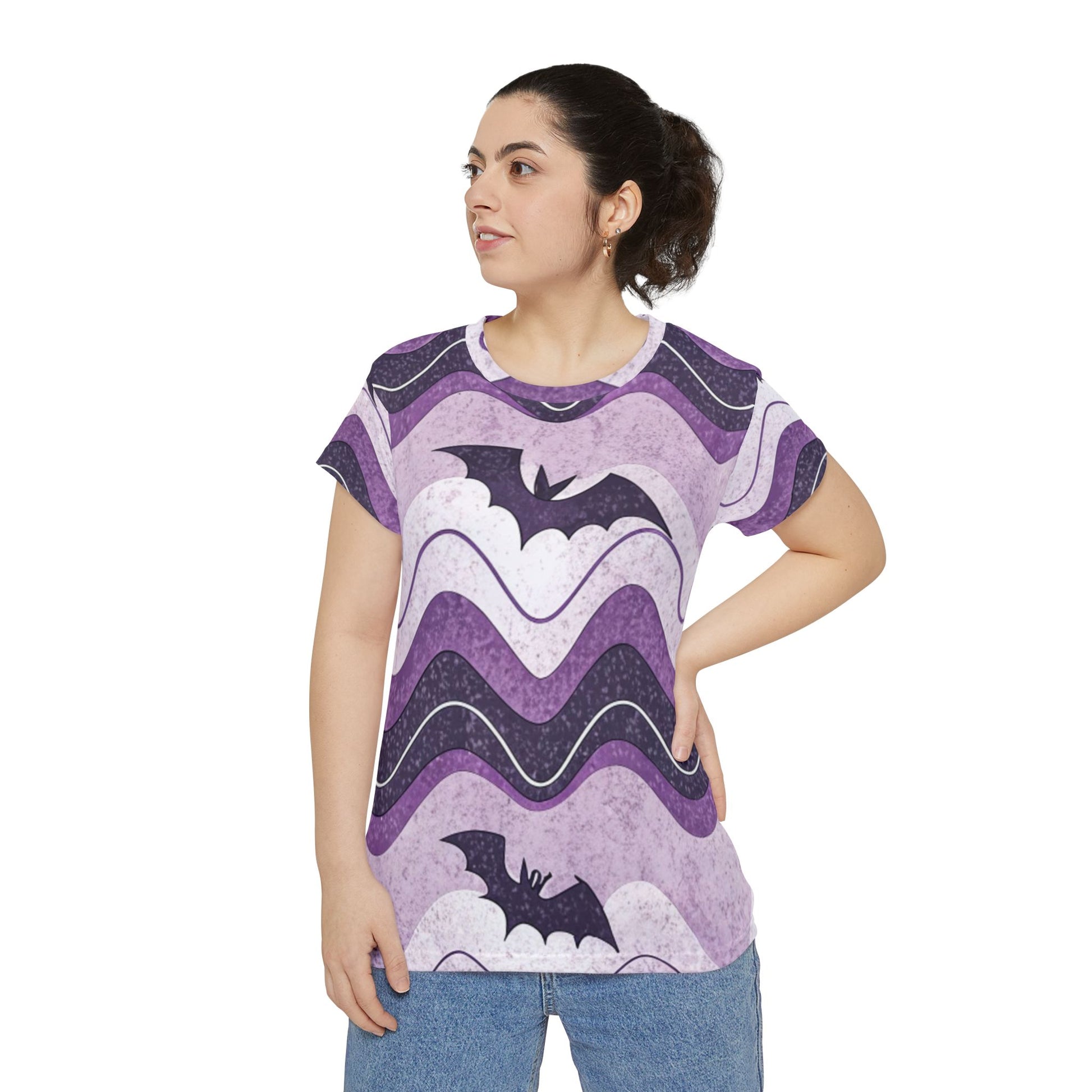 Bat Wave Women's Short Sleeve Shirt (AOP), Artsulli - Art is Long, Life is Short, All Over Prints, , , , , , , 