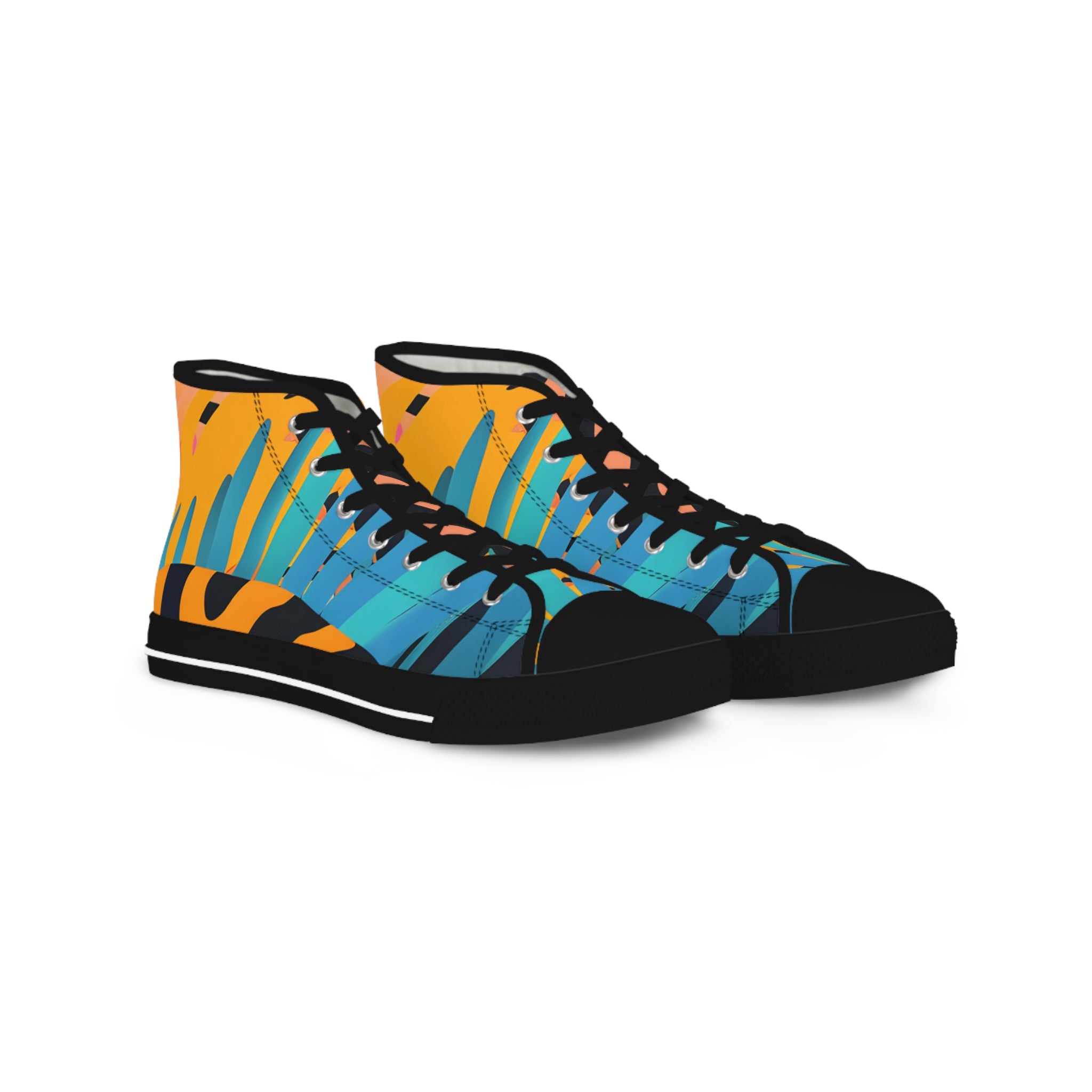 Palm Leaves x Tiger Stripes Orange and Blue Men's High Top Sneakers, Artsulli - Art is Long, Life is Short, Shoes, Size, US 5, Color, Black sole, , , 89503341587953