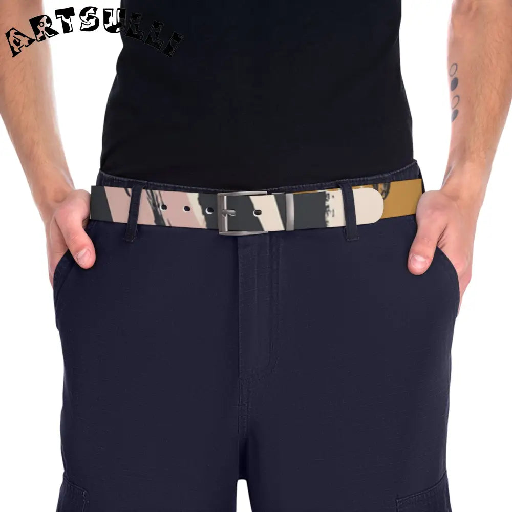 JAKKOUTTHEBXX white abstract pattern belt with black buckle