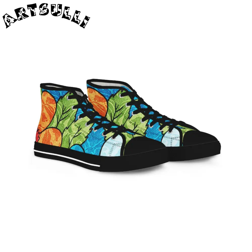 Blue Orange Groovy II Men's High Top Sneakers, Artsulli - Art is Long, Life is Short, Shoes, Size, US 5, Color, Black sole, , , 10352540919758023199