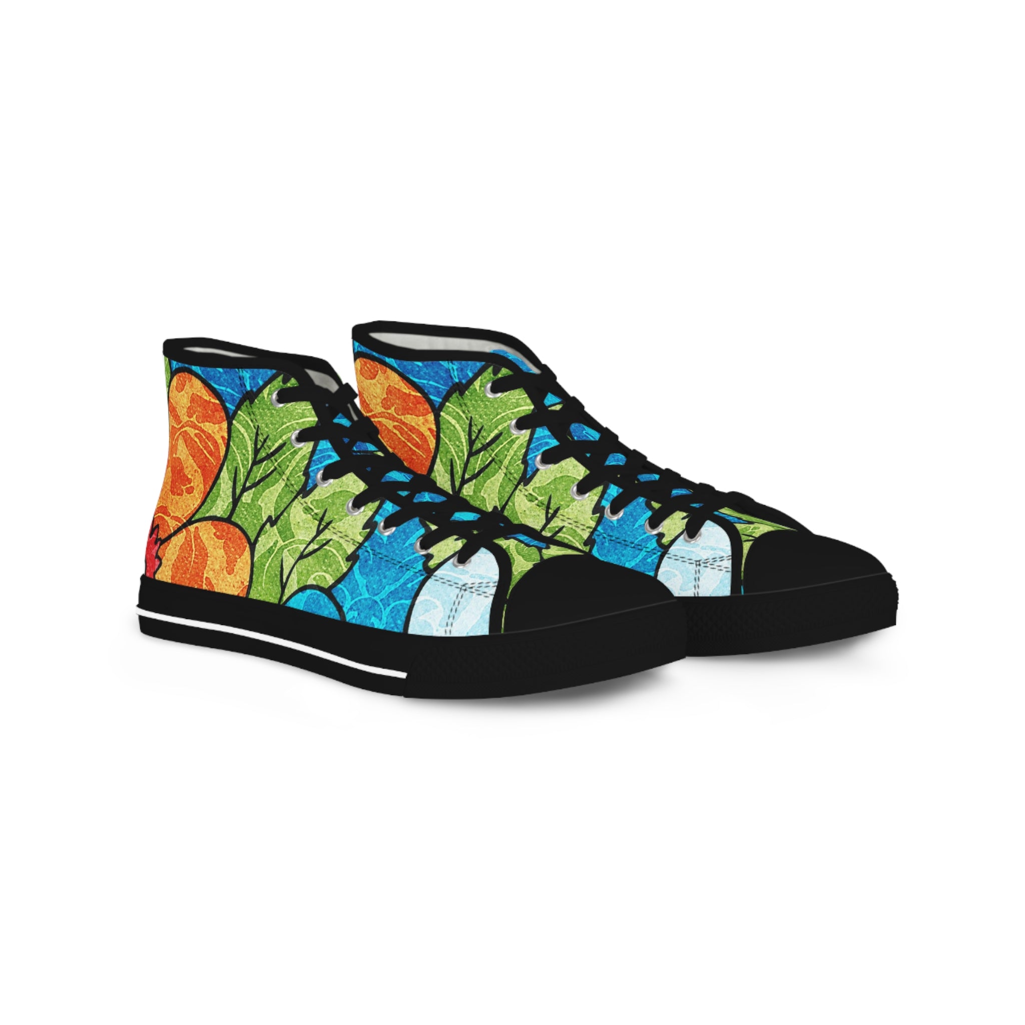 Blue Orange Groovy Men's High Top Sneakers, Artsulli - Art is Long, Life is Short, Shoes, Size, US 5, Color, Black sole, , , 27785954458980389025