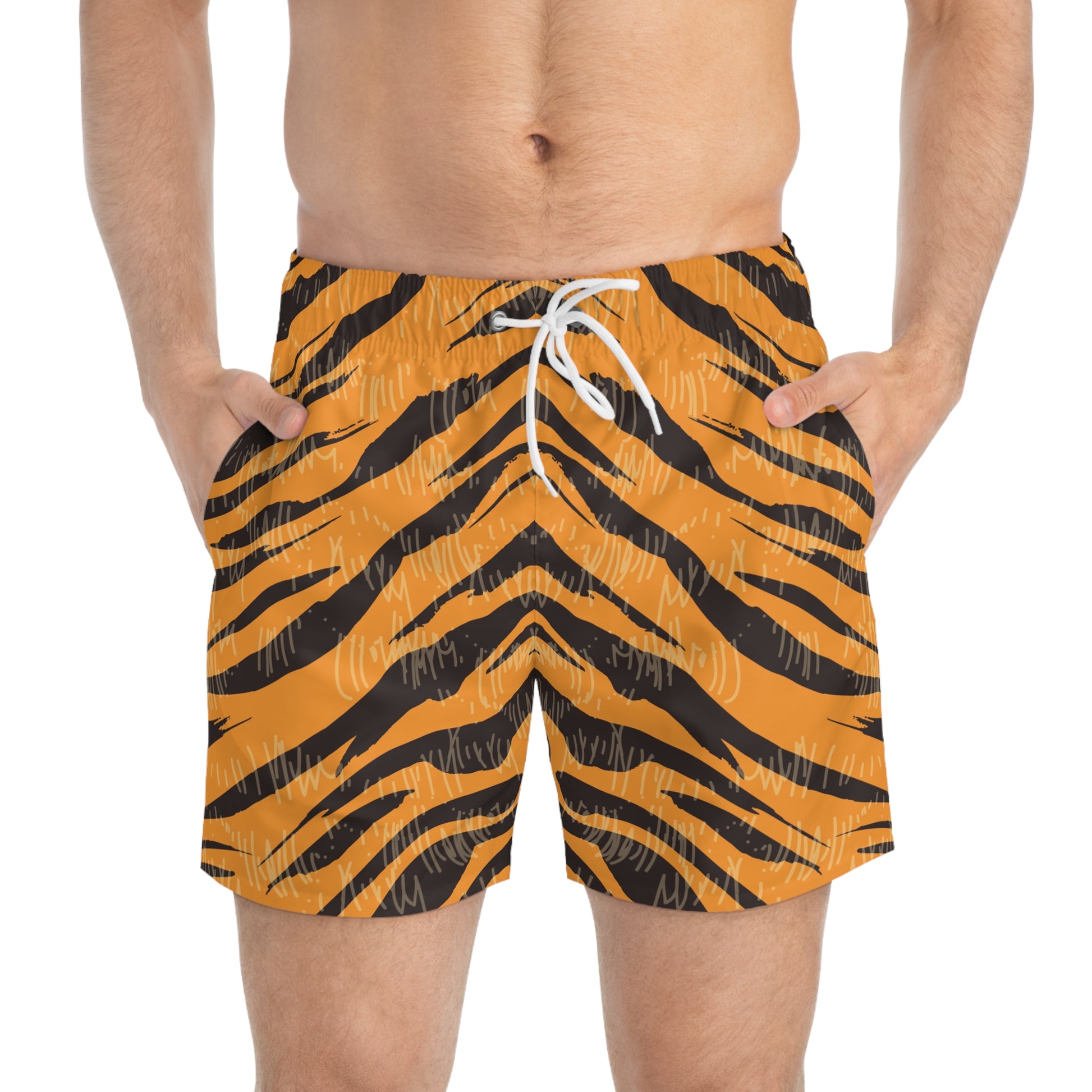 Tiger Scratches Orange and Black Swim Trunks (AOP), Artsulli - Art is Long, Life is Short, All Over Prints, , , , , , , 