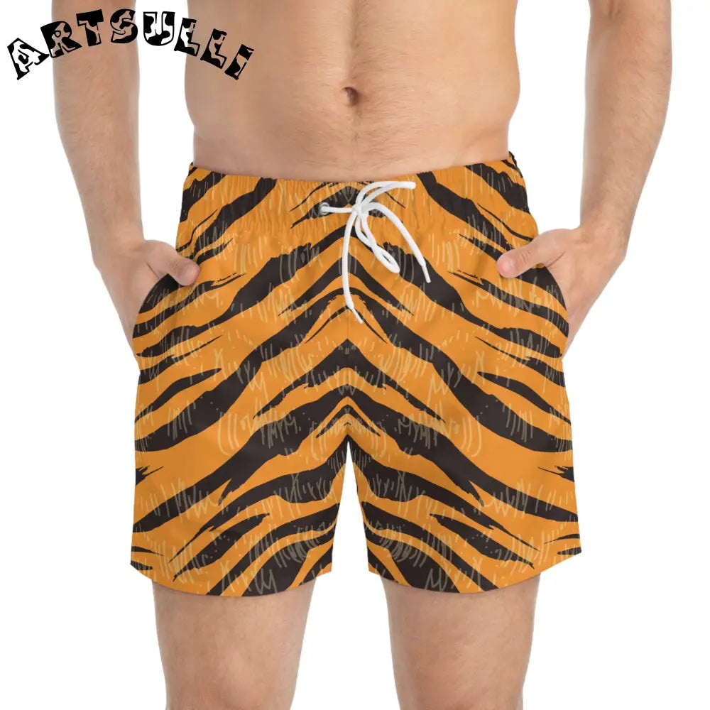JAKKOUTTHEBXX Tiger Scratches Orange and Black Swim Trunks (AOP)