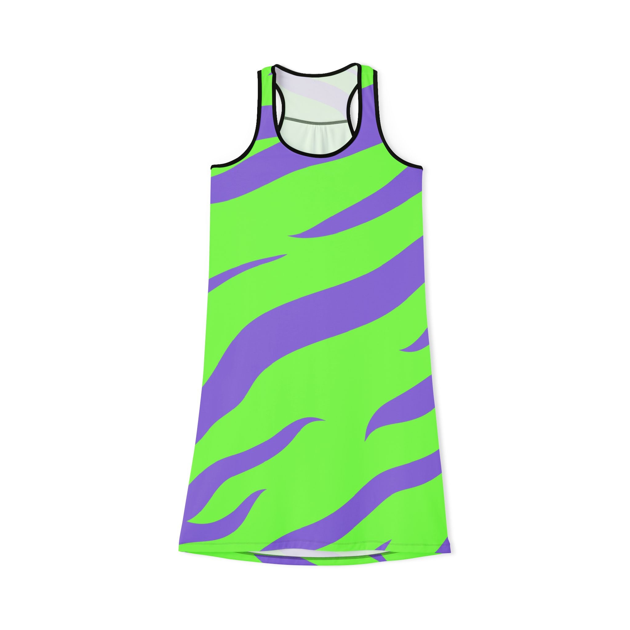 Tyrannosaurus Print Green and Purple Women's Racerback Dress (AOP), Artsulli - Art is Long, Life is Short, Tank Top, Size, XS, Color, Black, , , 15280092531846