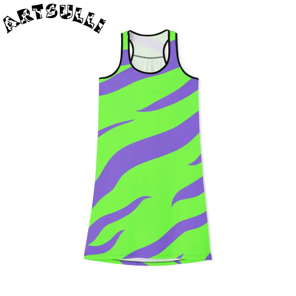JAKKOUTTHEBXX Tyrannosaurus Print Green and Purple Women’s Racerback